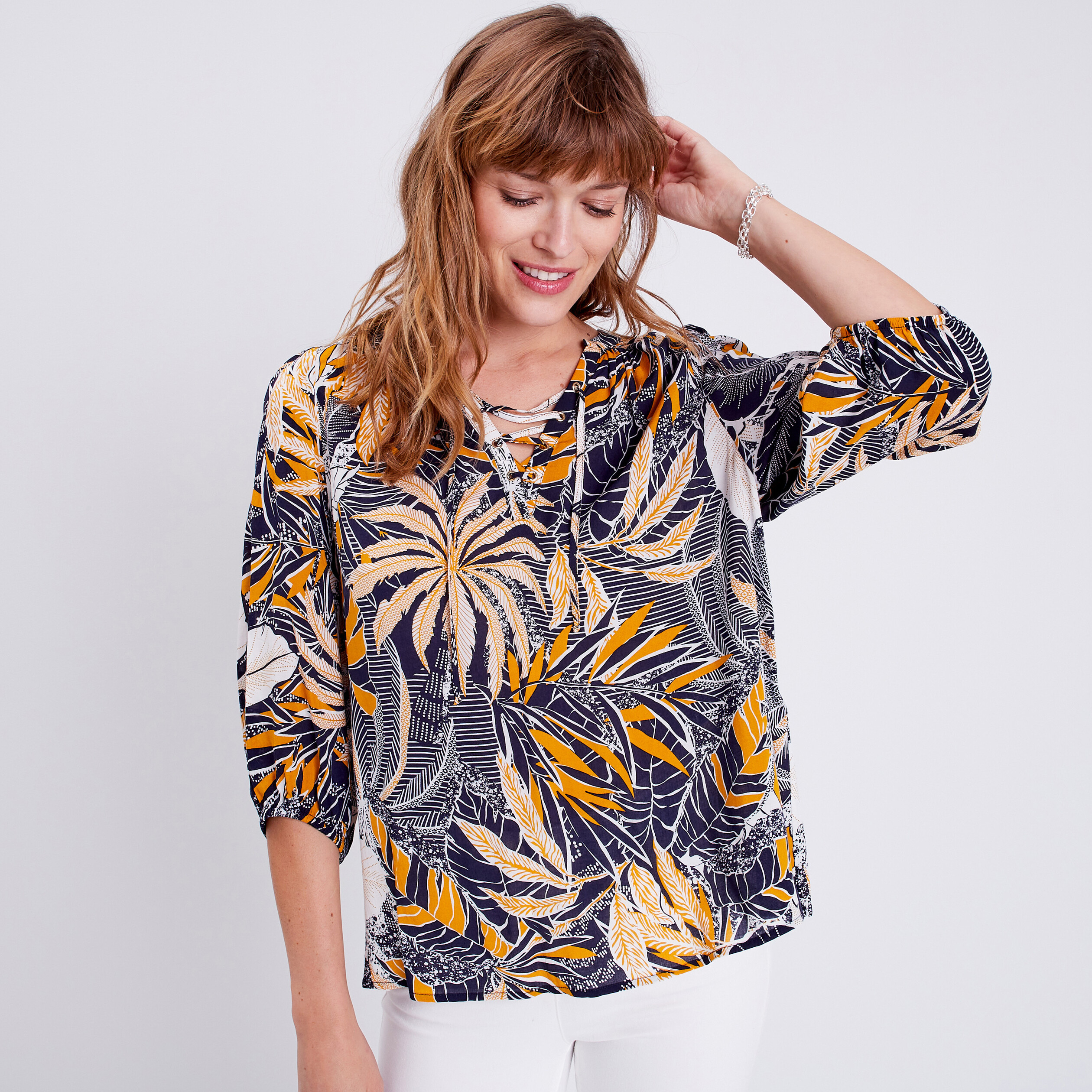 blouse manches 34 blanc femme Blouse manches 3/4 blanc femme