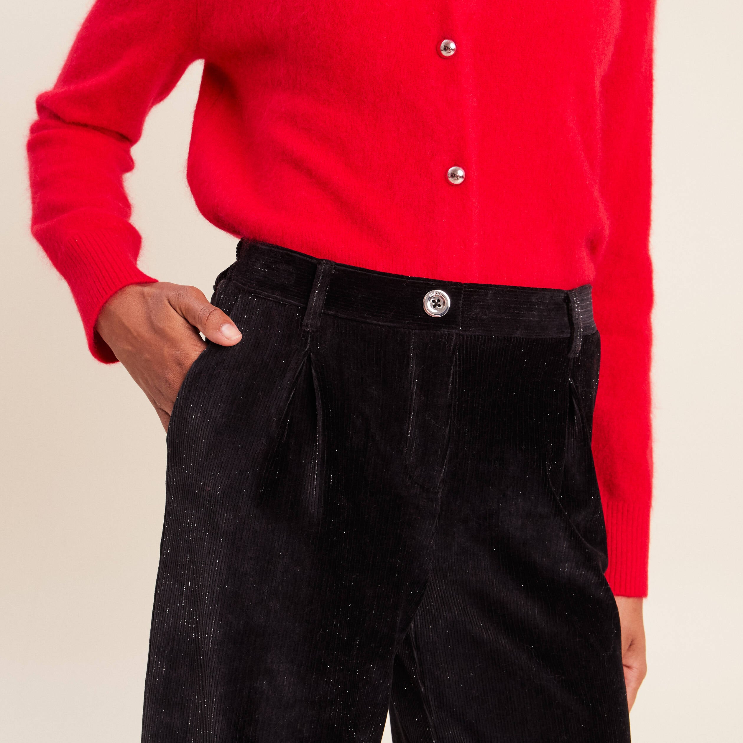 Pantalon en velours noir femme
