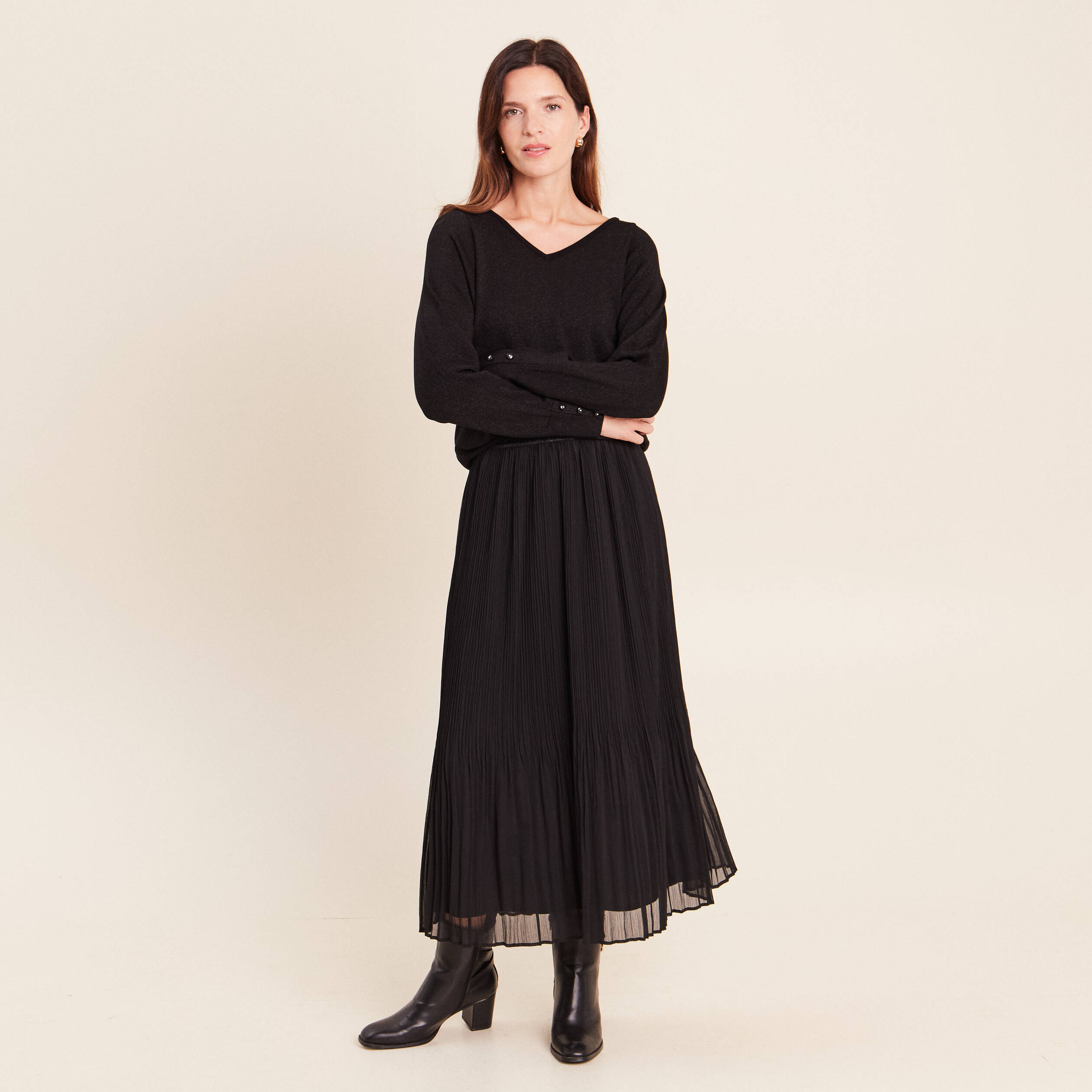Pull manches longues noir femme