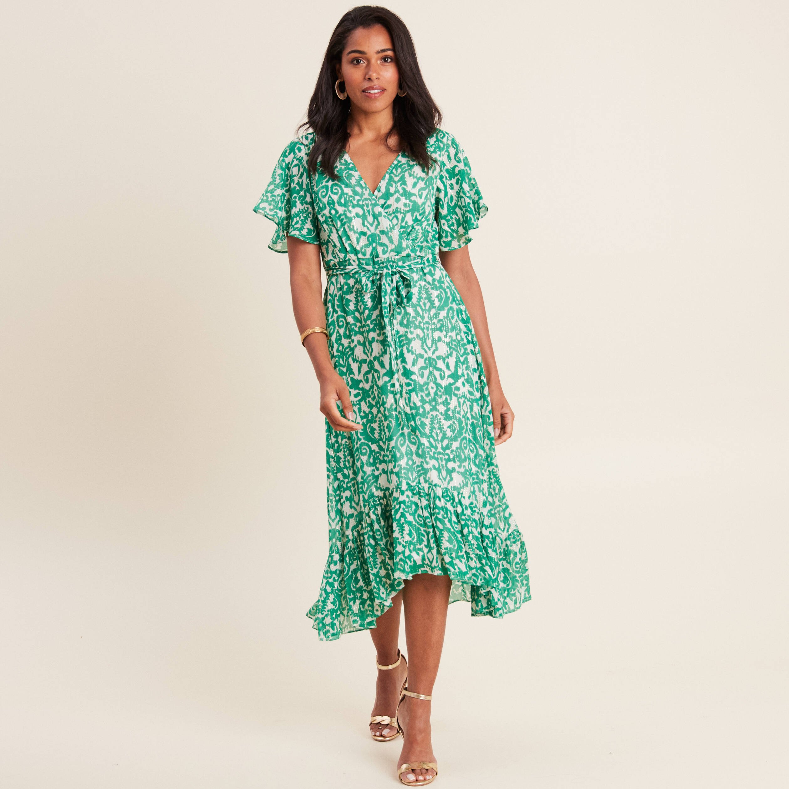 robe longue evasee fluide vert femme Robe longue évasée fluide vert femme