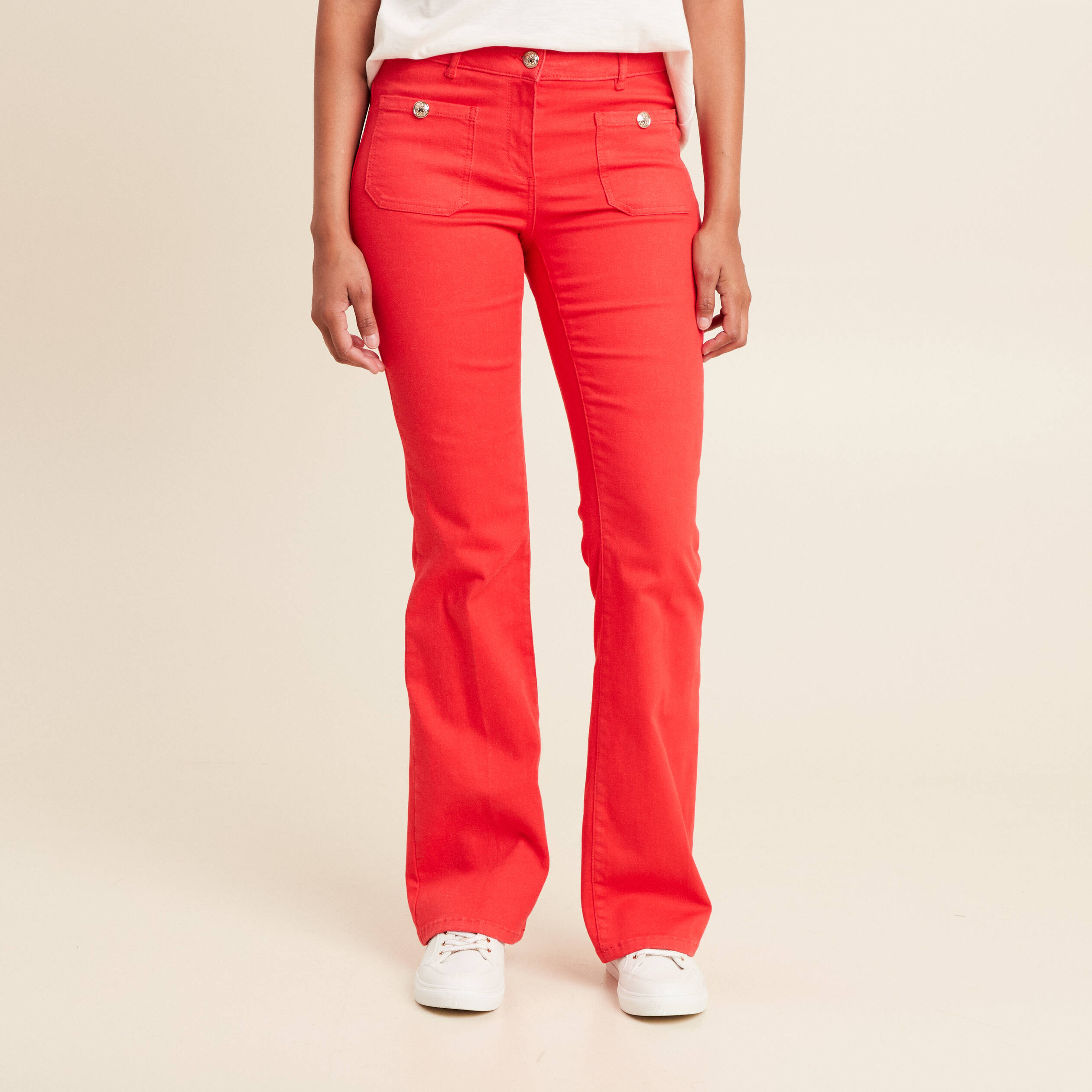 pantalon bootcut taille basculee rouge femme Pantalon bootcut taille basculée rouge femme