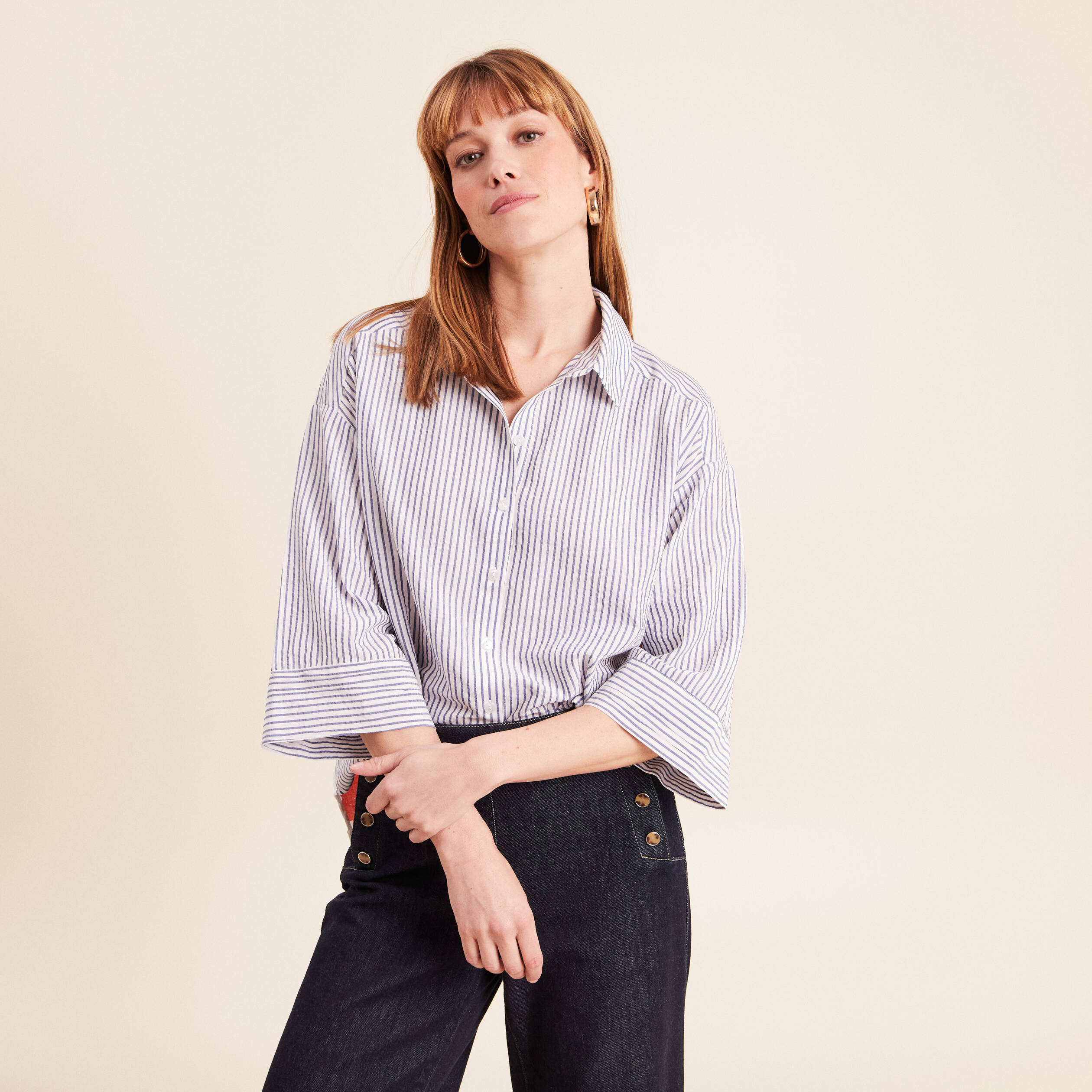 Chemise ample manches 3/4 fluide multicolore femme