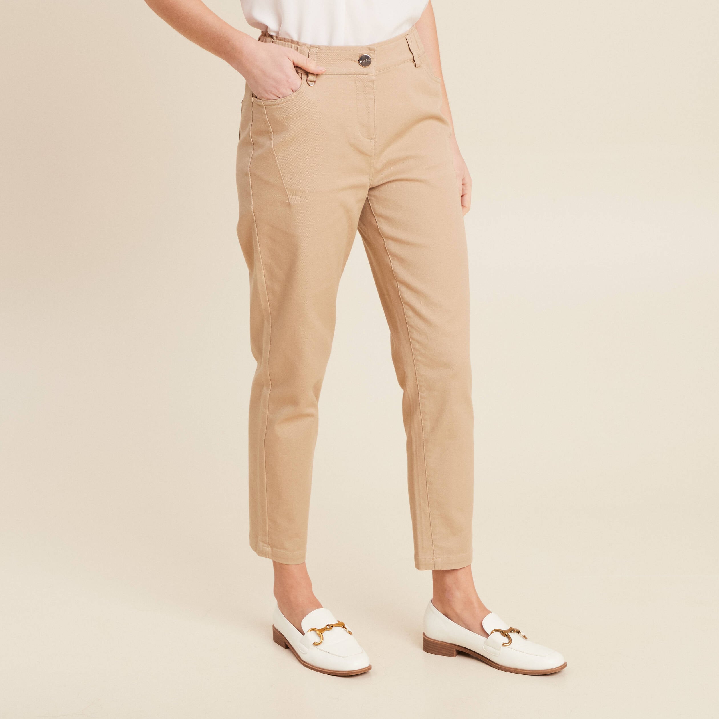 Pantalon coupe droite 7/8&egrave;me sable femme