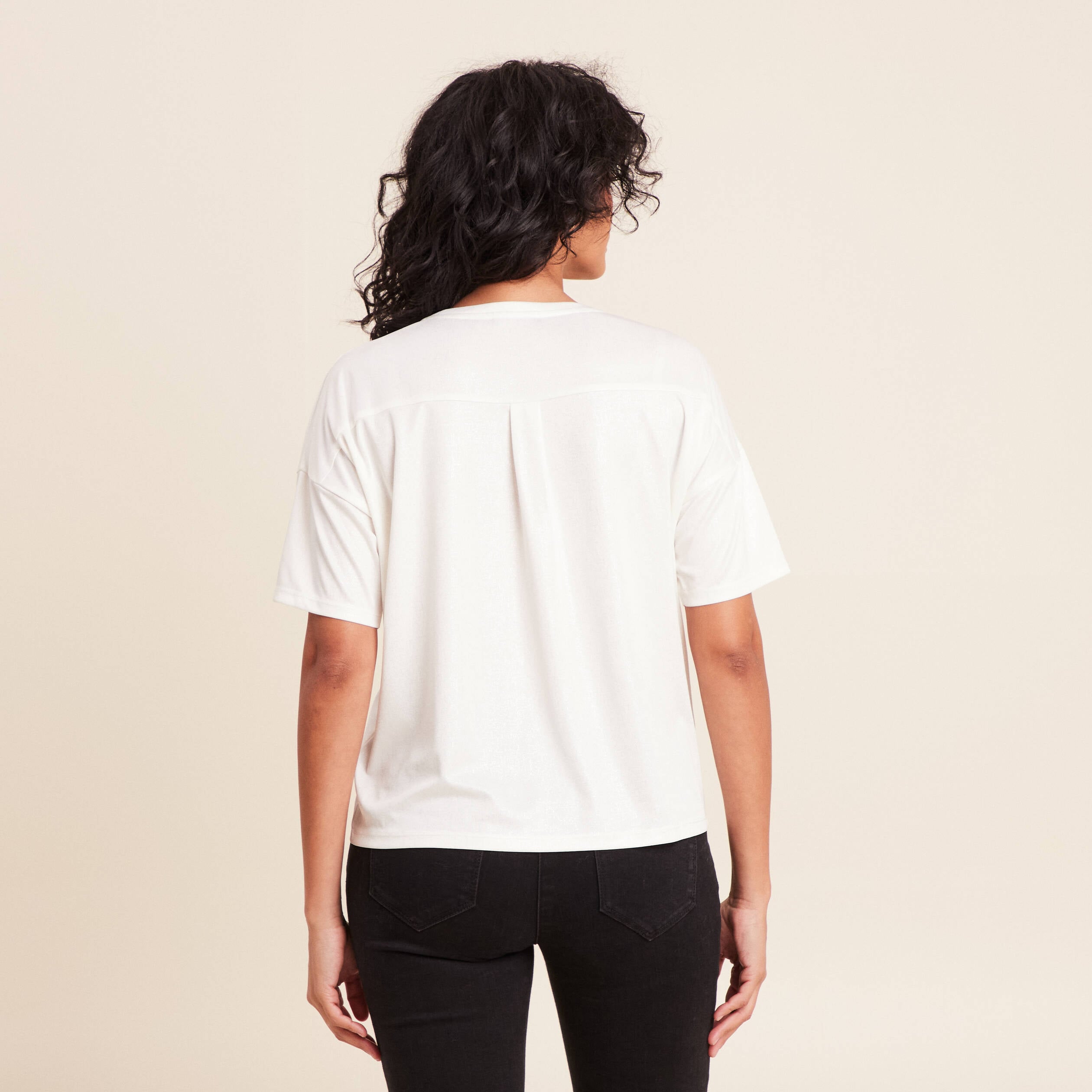 T-shirt manches coudes brillant ecru femme