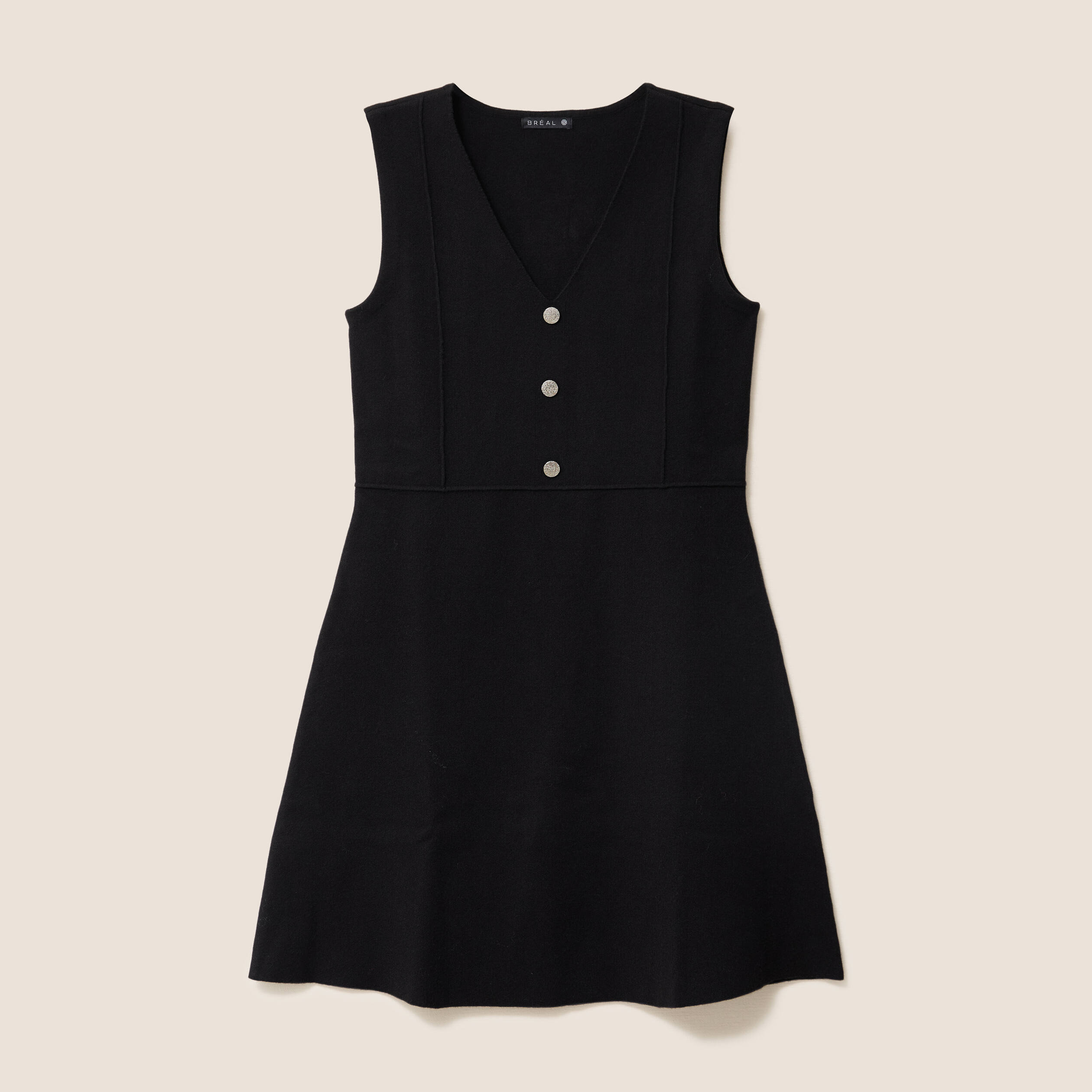 Robe courte &eacute;vas&eacute;e col v sans manches noir femme