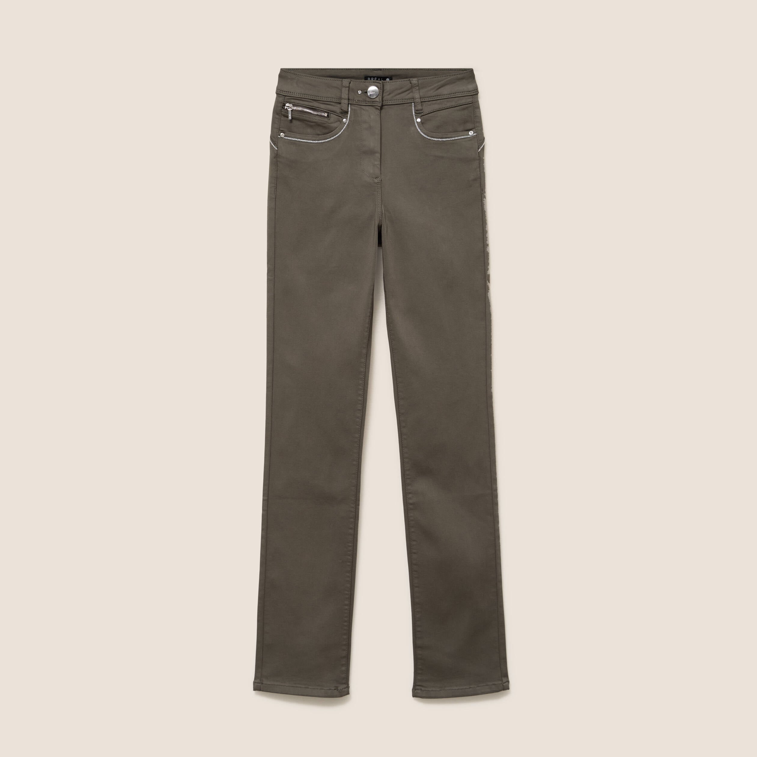 Pantalon droit taille haute vert kaki femme