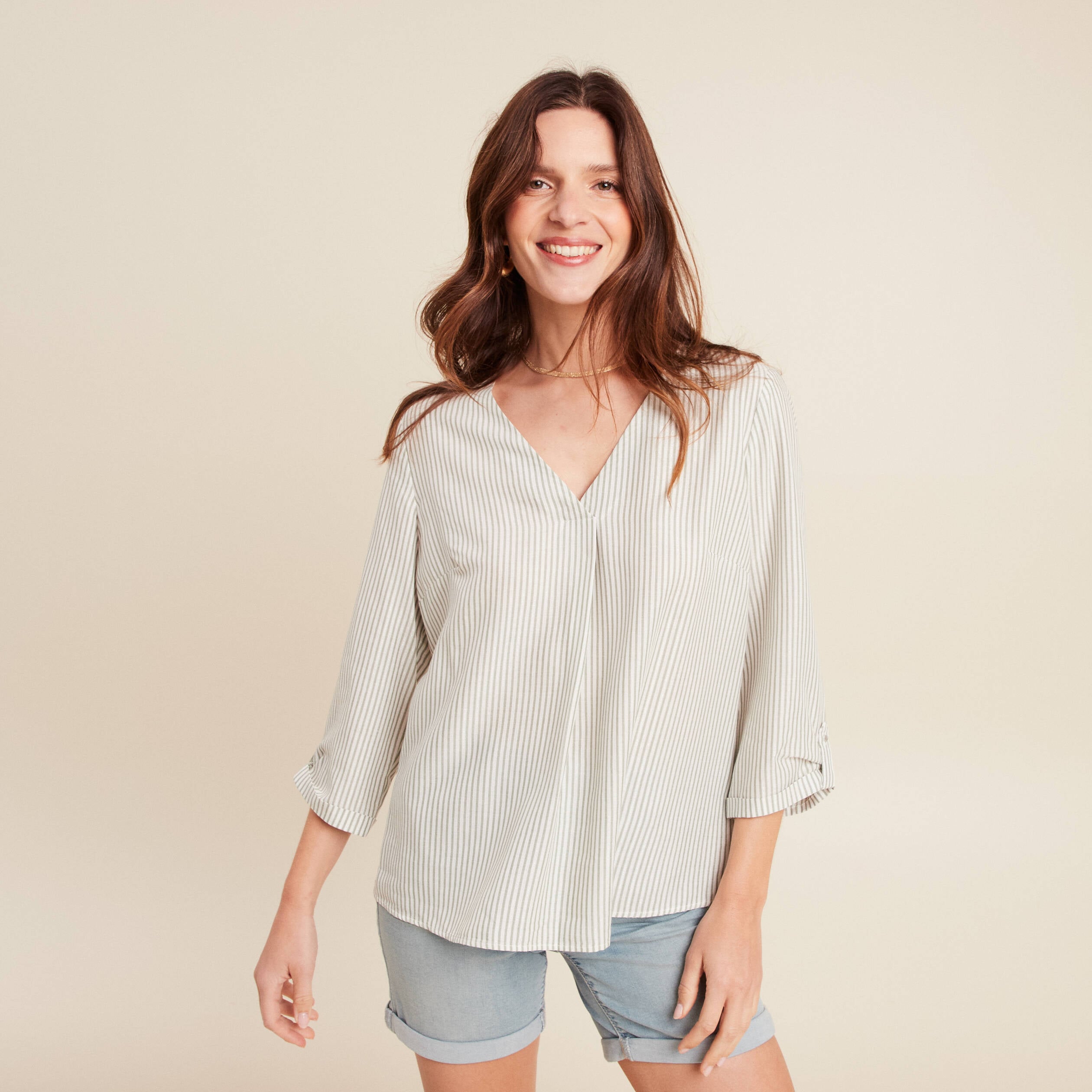 blouse fluide manches 3/4 vert femme