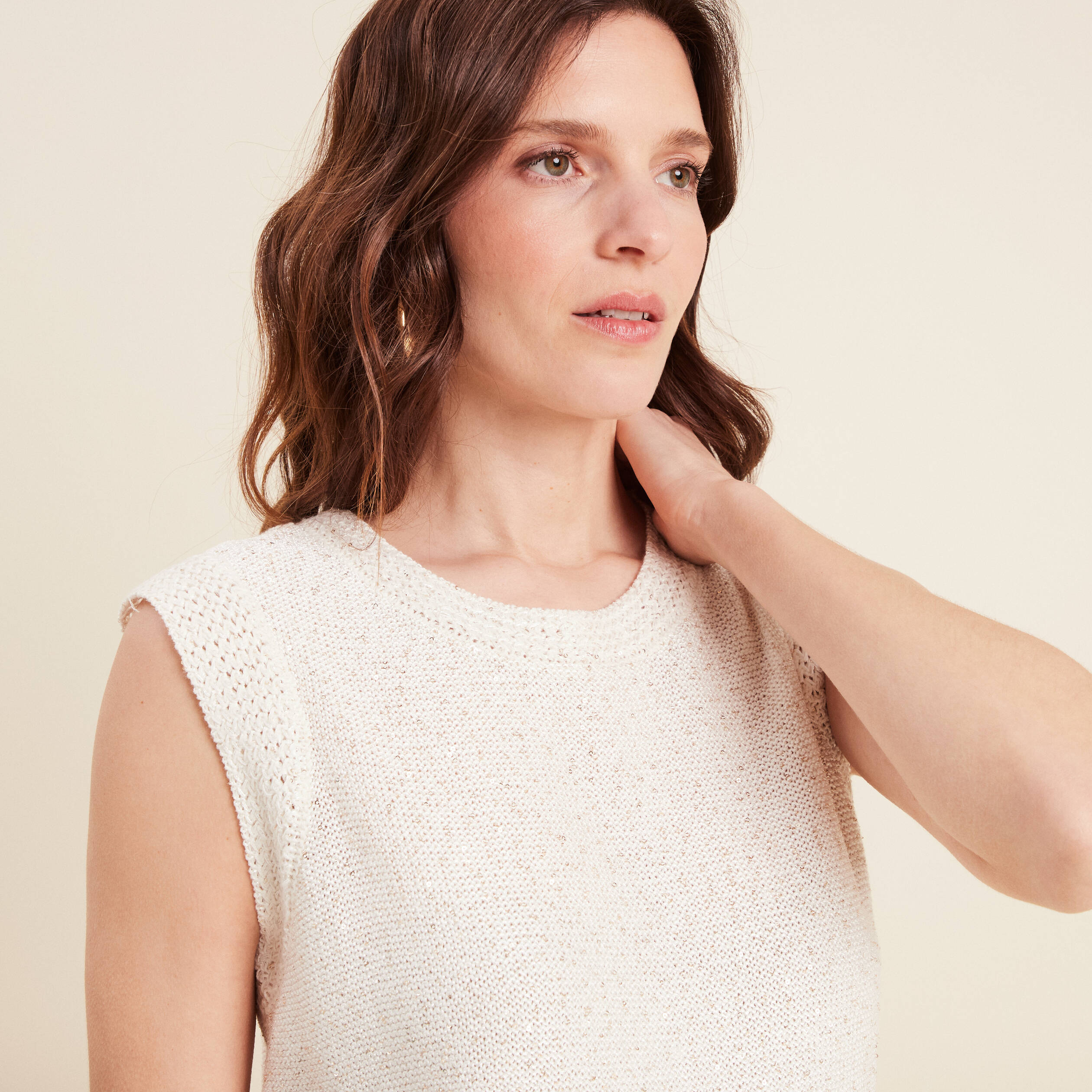 pull sans manches ecru femme Pull sans manches ecru femme