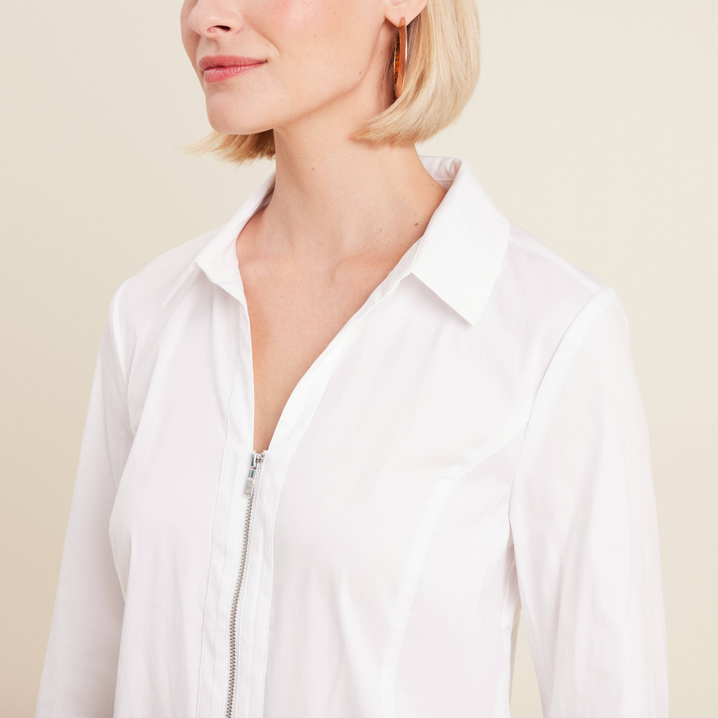 chemise manches longues zippee blanc femme Chemise manches longues zippée blanc femme