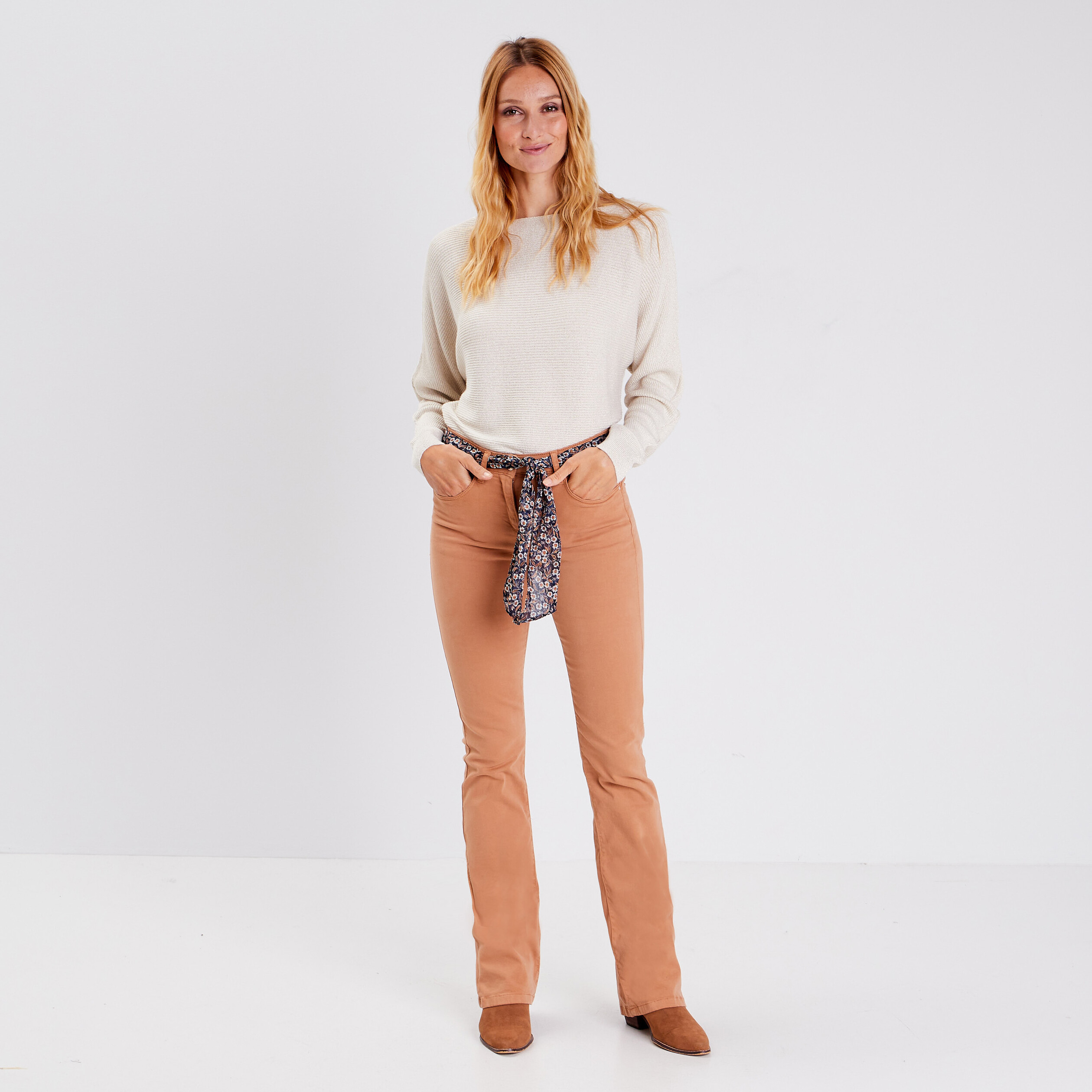 Pantalon bootcut ceintur marron clair femme Vibs