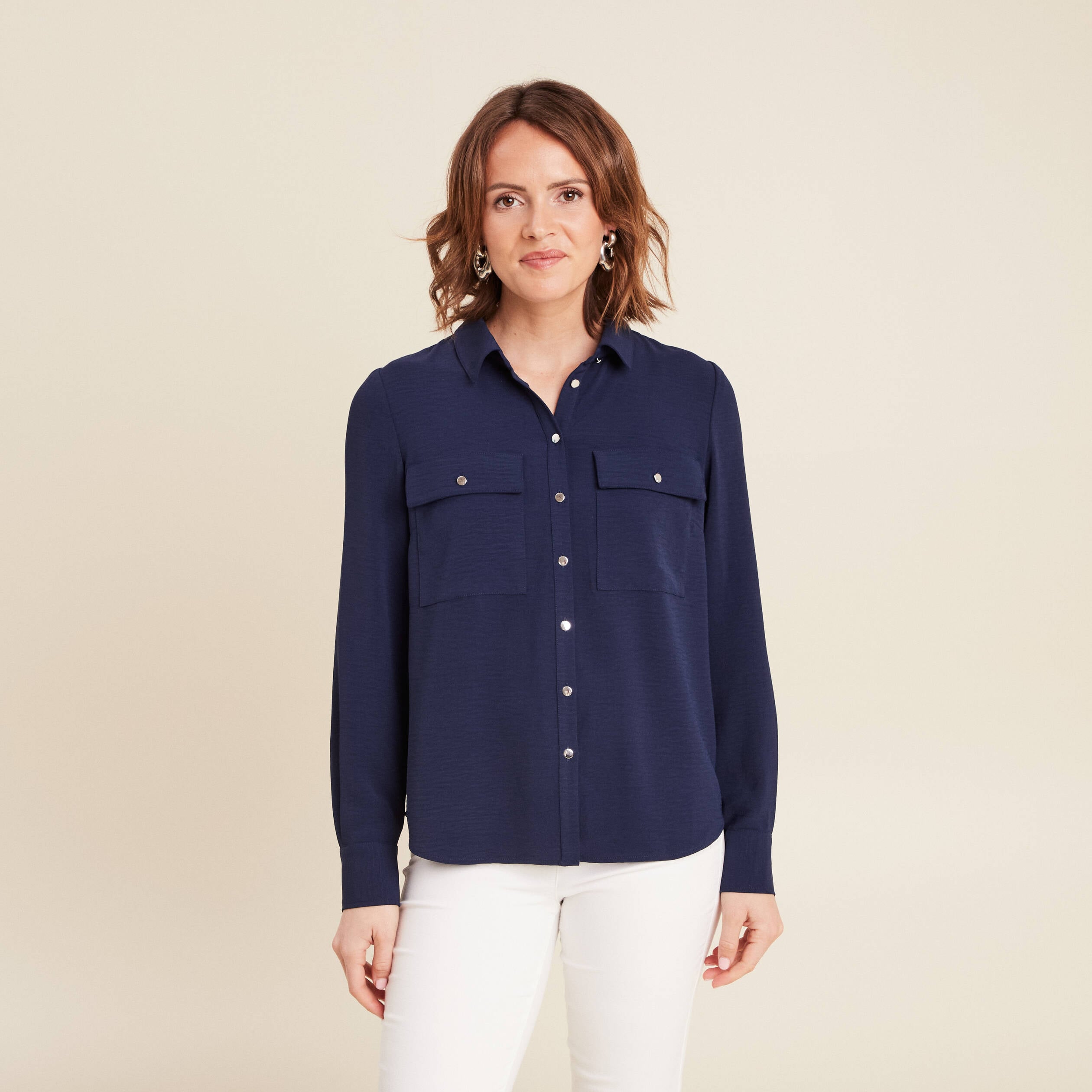 Chemise manches longues bleu marine femme