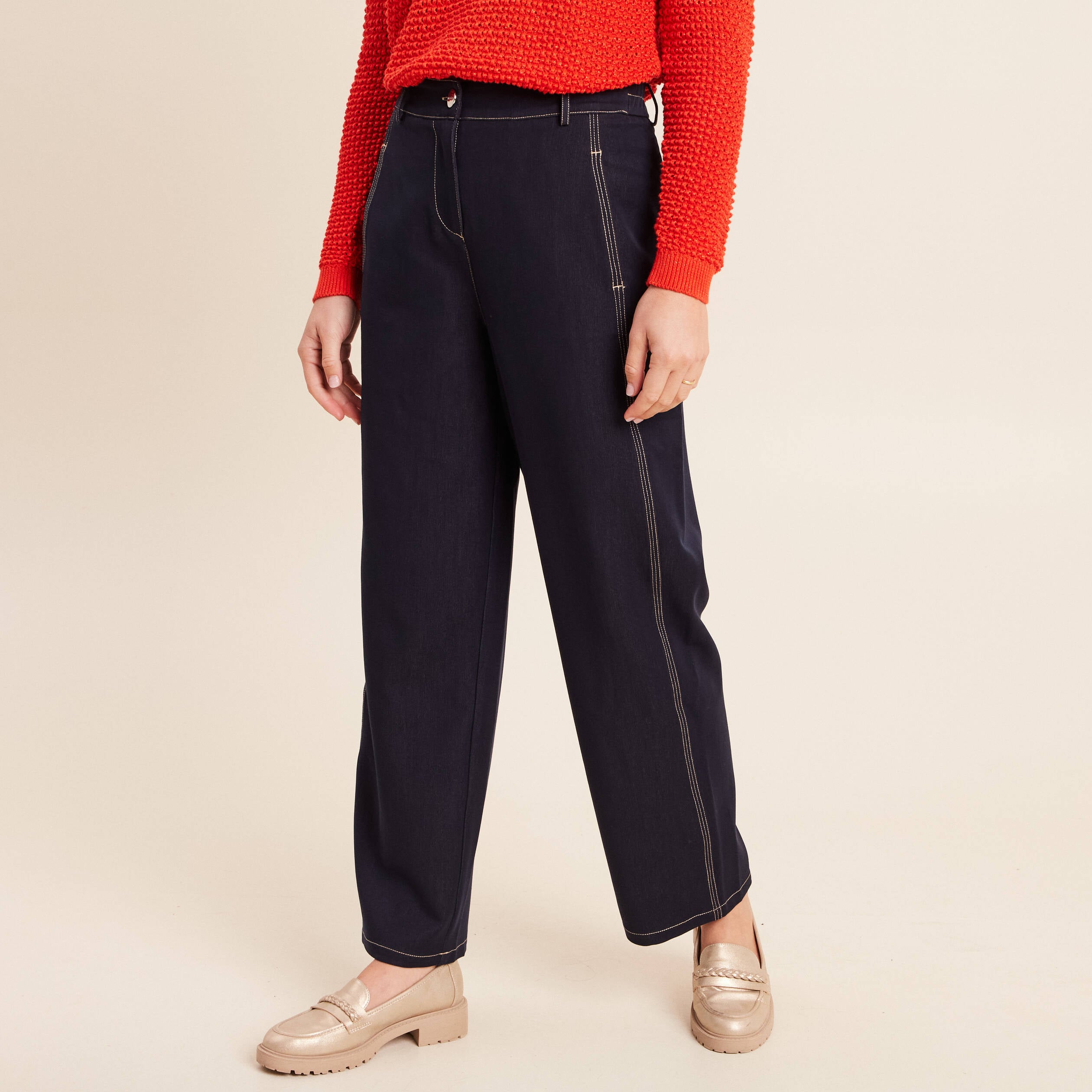 Pantalon coupe barrel denim brut femme