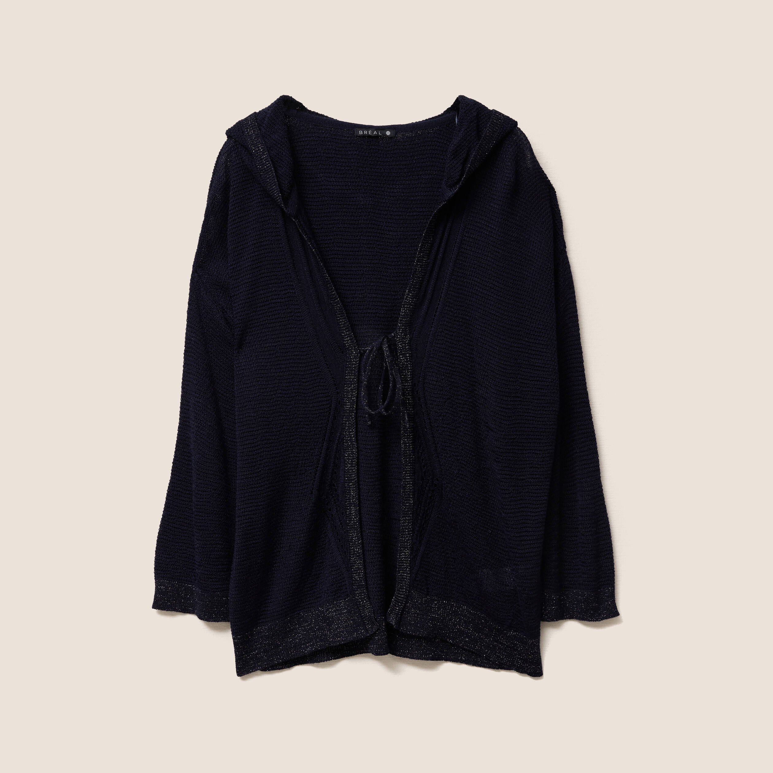 gilet droit mi long a capuche bleu marine femme Gilet droit mi-long à capuche bleu marine femme