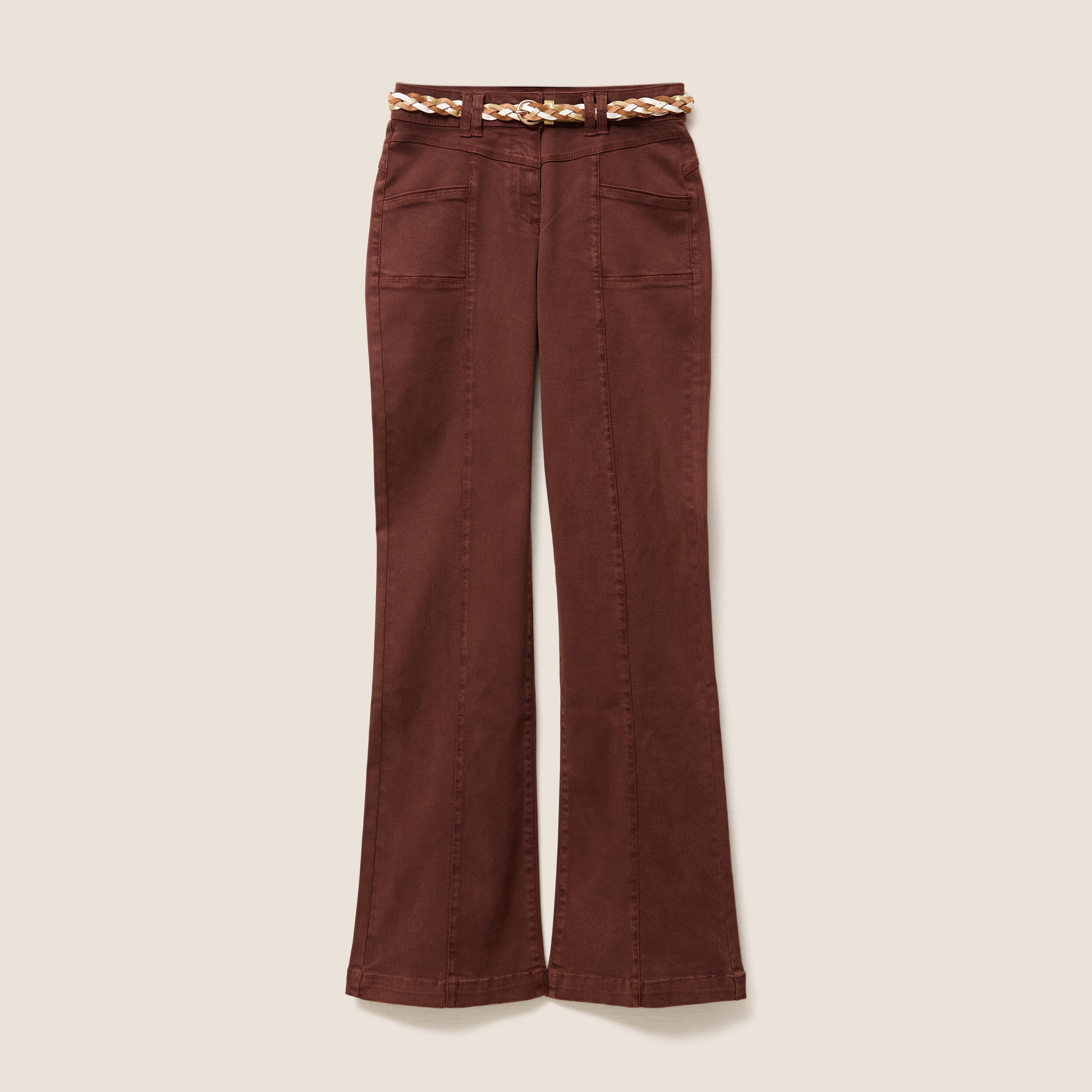 pantalon bootcut jean ceinture amovible marron fonce femme Pantalon bootcut jean ceinture amovible marron foncé femme