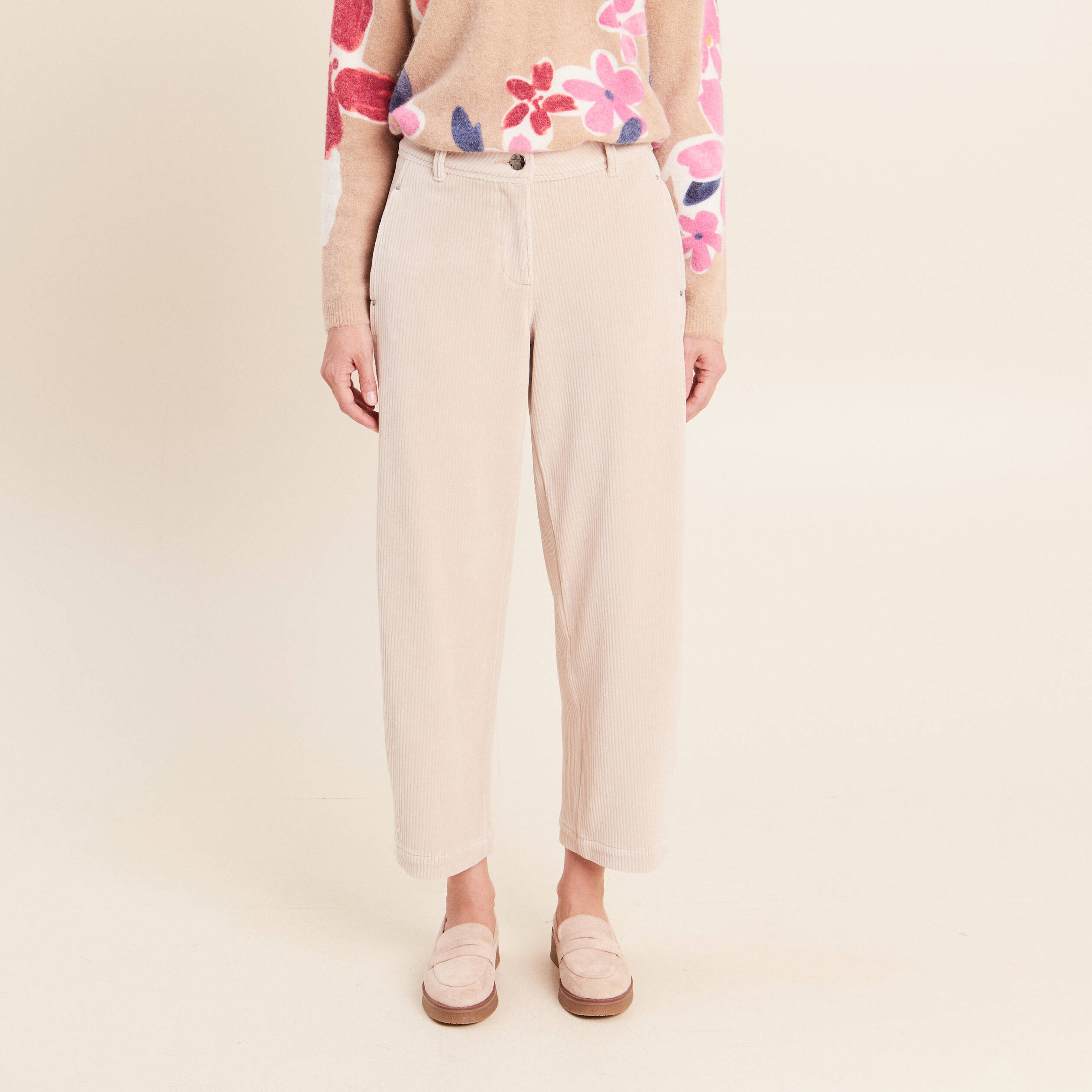 Pantalon boyfriend 7/8&egrave;me velours sable femme