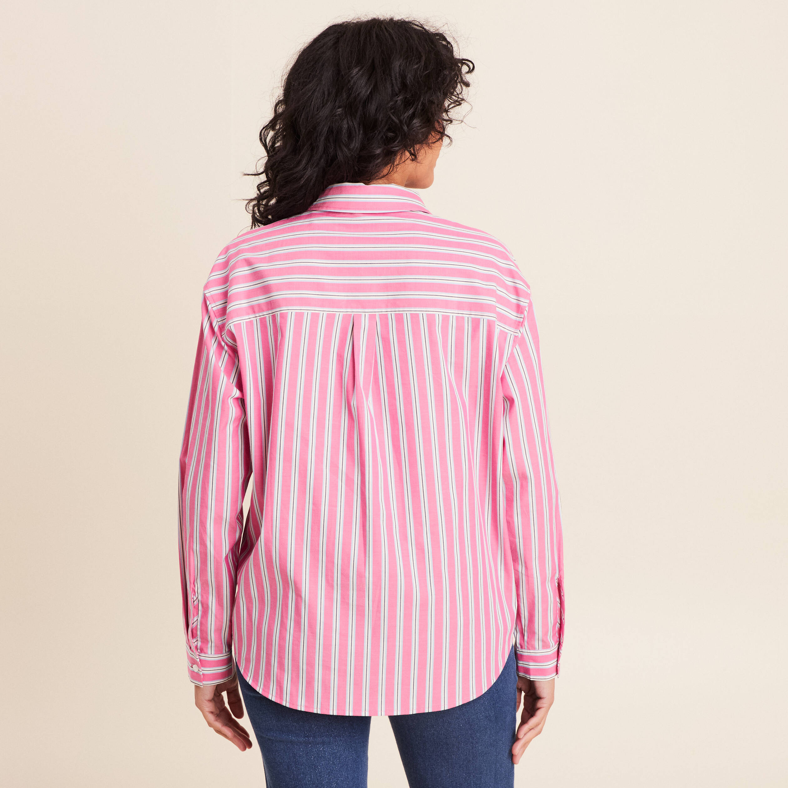 Chemise manches longues en coton strass rose femme
