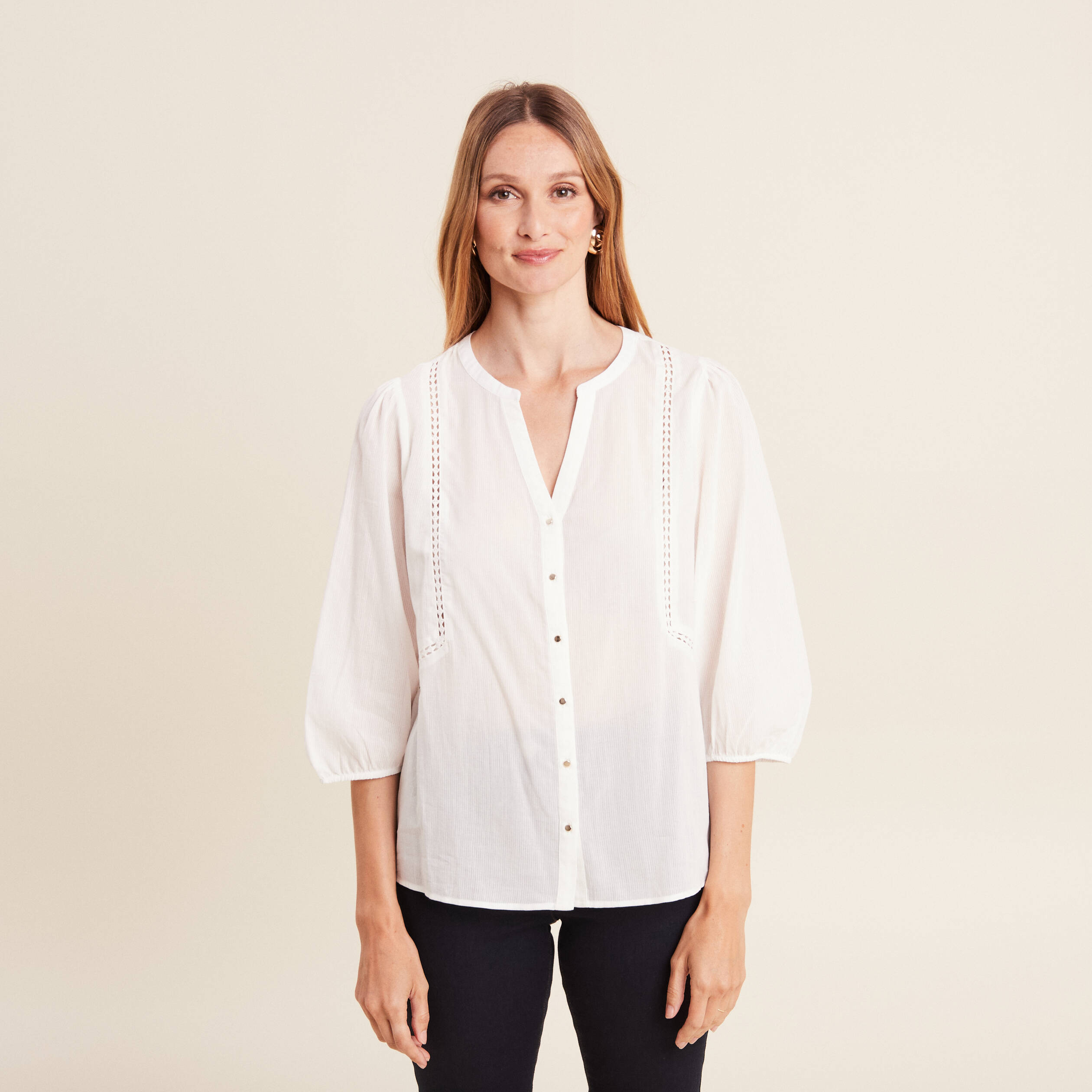 blouse manches 34 ecru femme Blouse manches 3/4 ecru femme