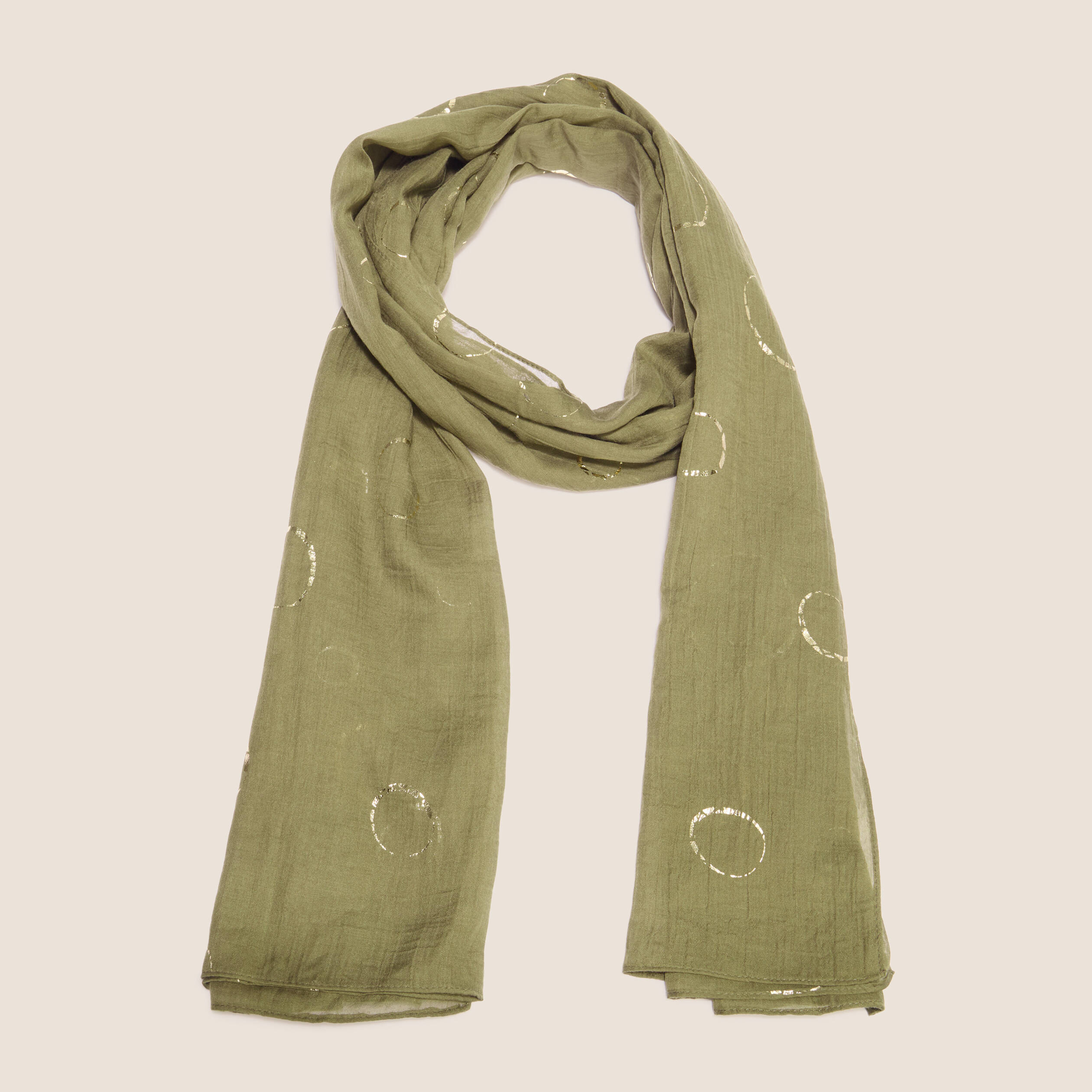 Foulard aspect lin en polyester recycl&eacute; vert kaki femme