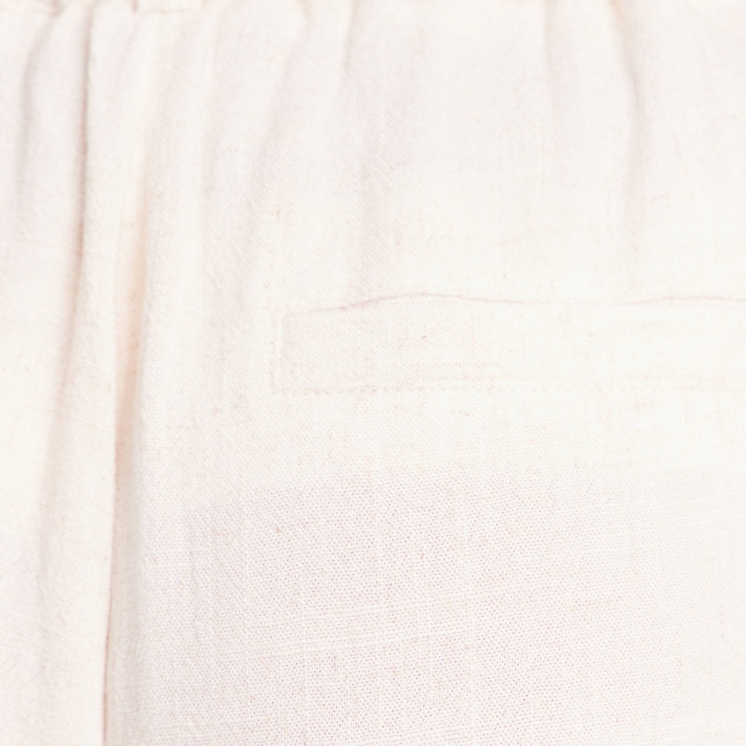 Pantalon large 7/8&egrave;me taille bascul&eacute;e beige femme