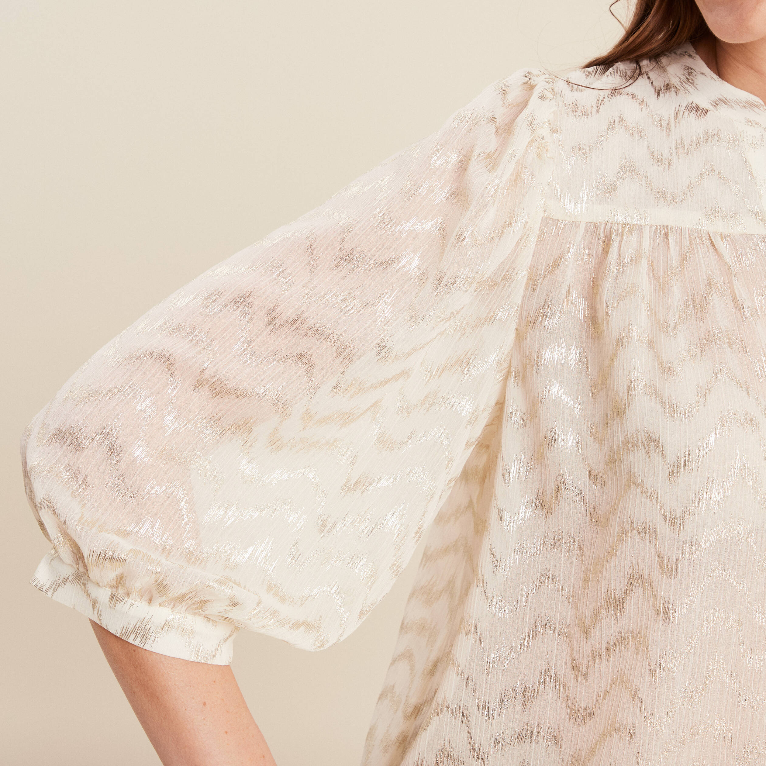 blouse manches 34 creme femme Blouse manches 3/4 creme femme