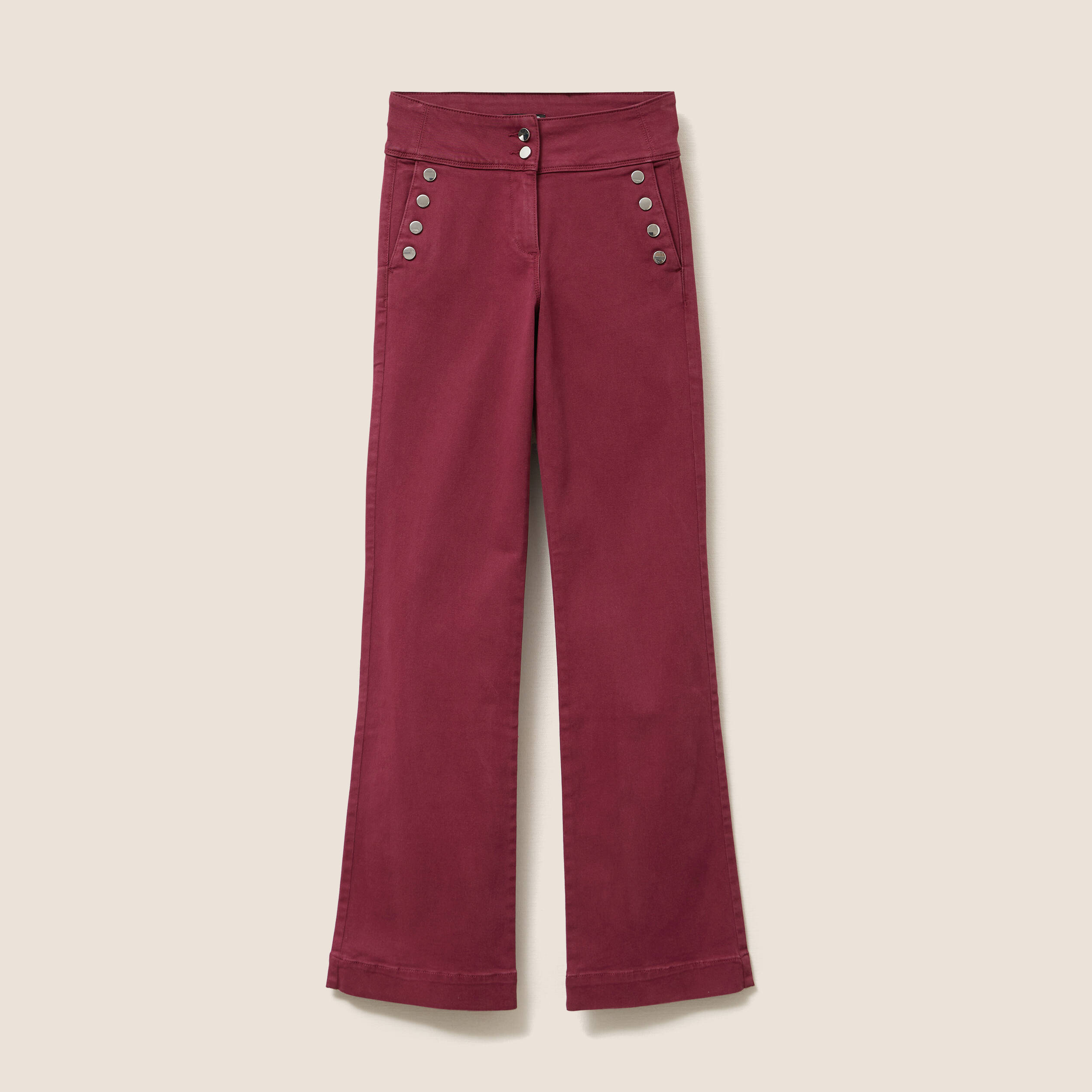 Pantalon coupe bootcut &agrave; pont bordeaux femme