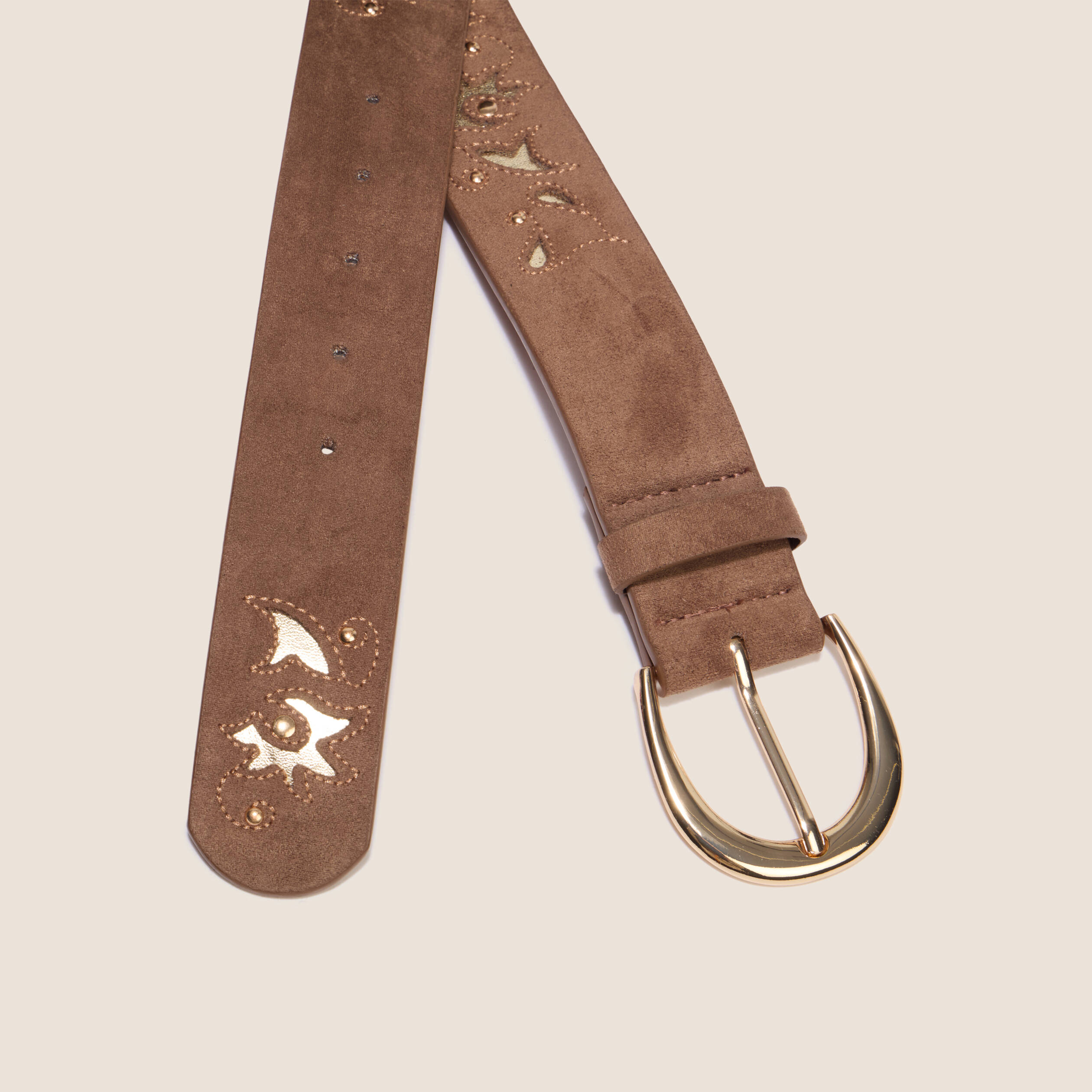 Ceinture large aspect daim iris&eacute; taupe femme