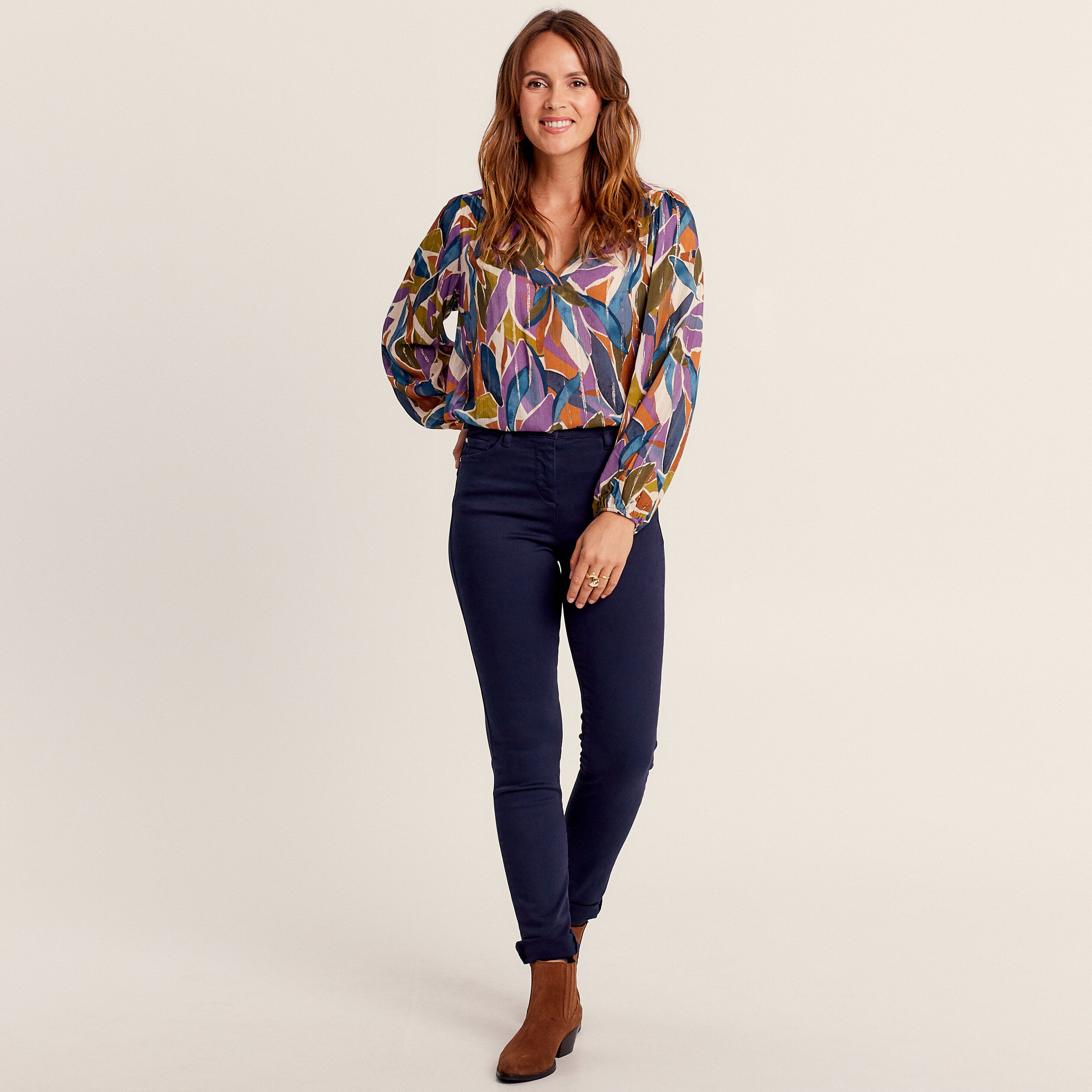 Jean magique ajusté taille standard bleu marine femme