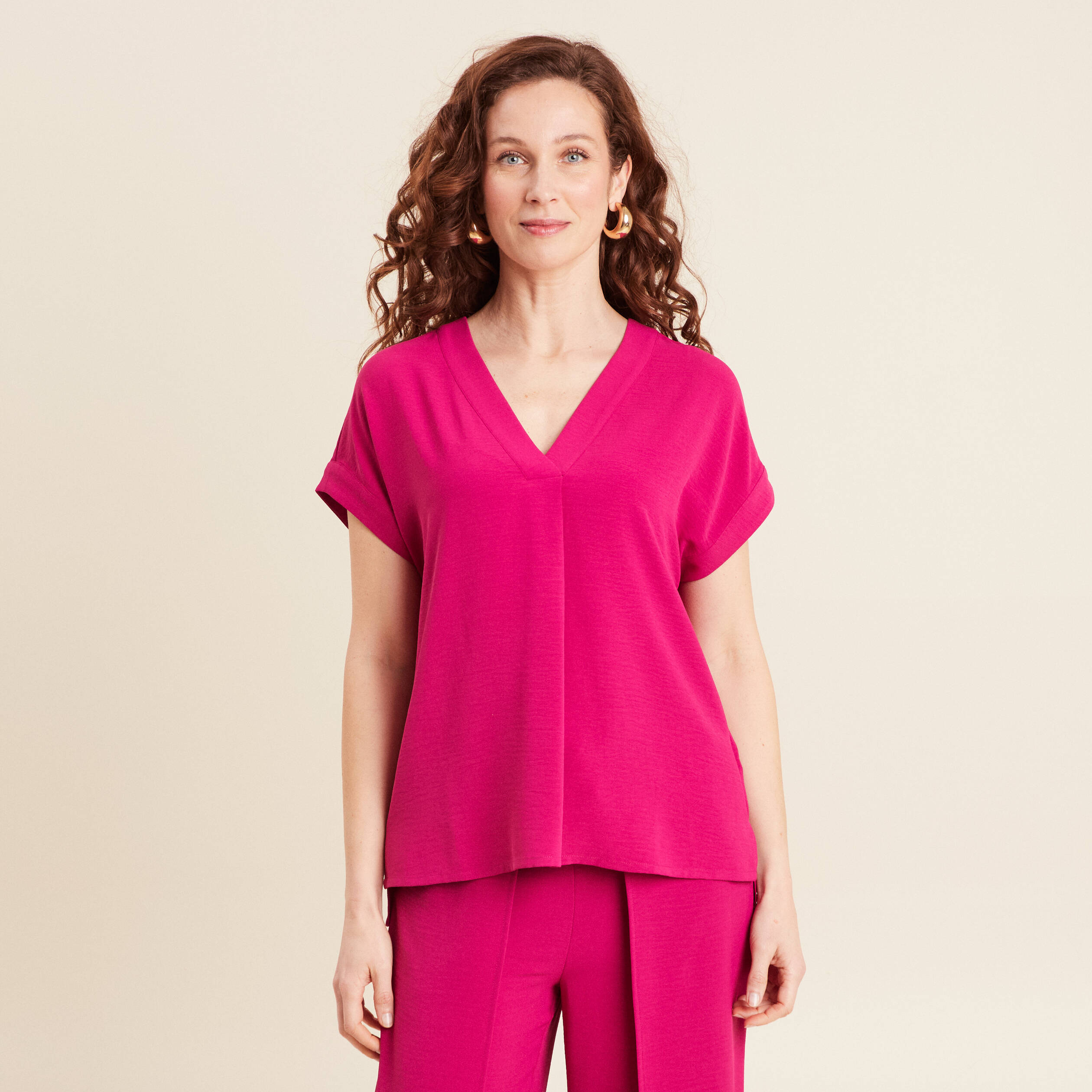 blouse manches courtes rose fushia femme Blouse manches courtes rose fushia femme