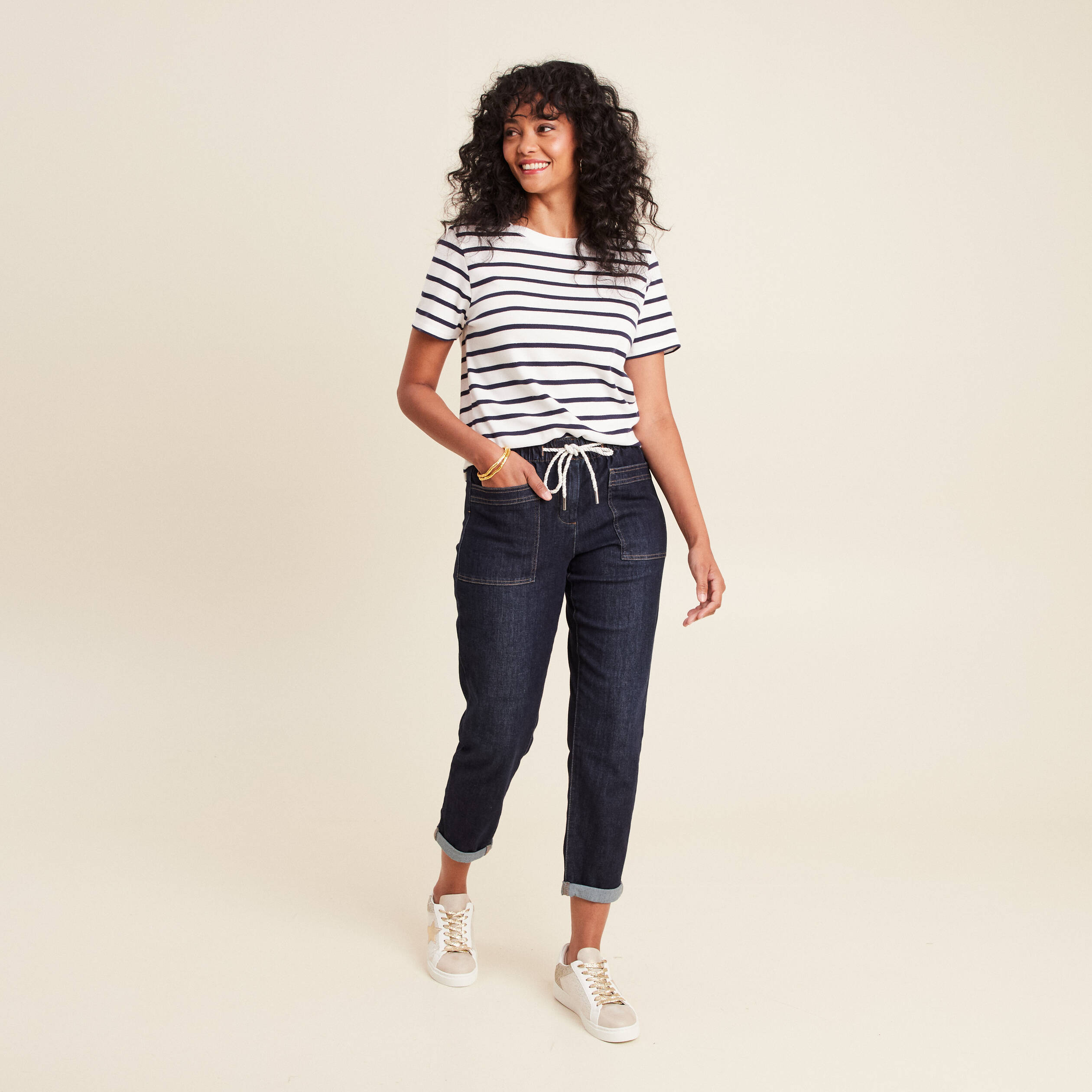 jean large a coulisse denim brut femme Jean large à coulisse denim brut femme