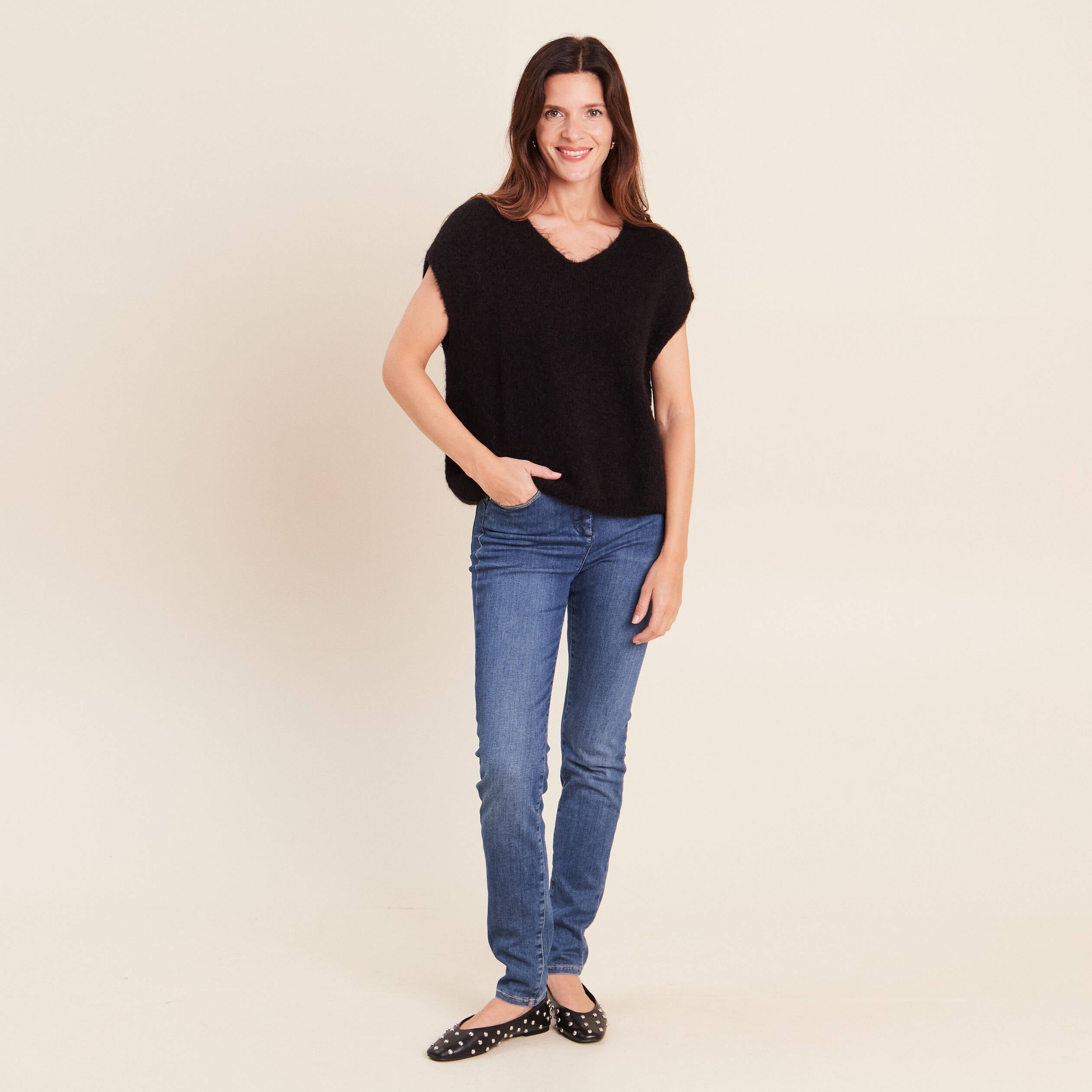 Pull sans manches noir femme