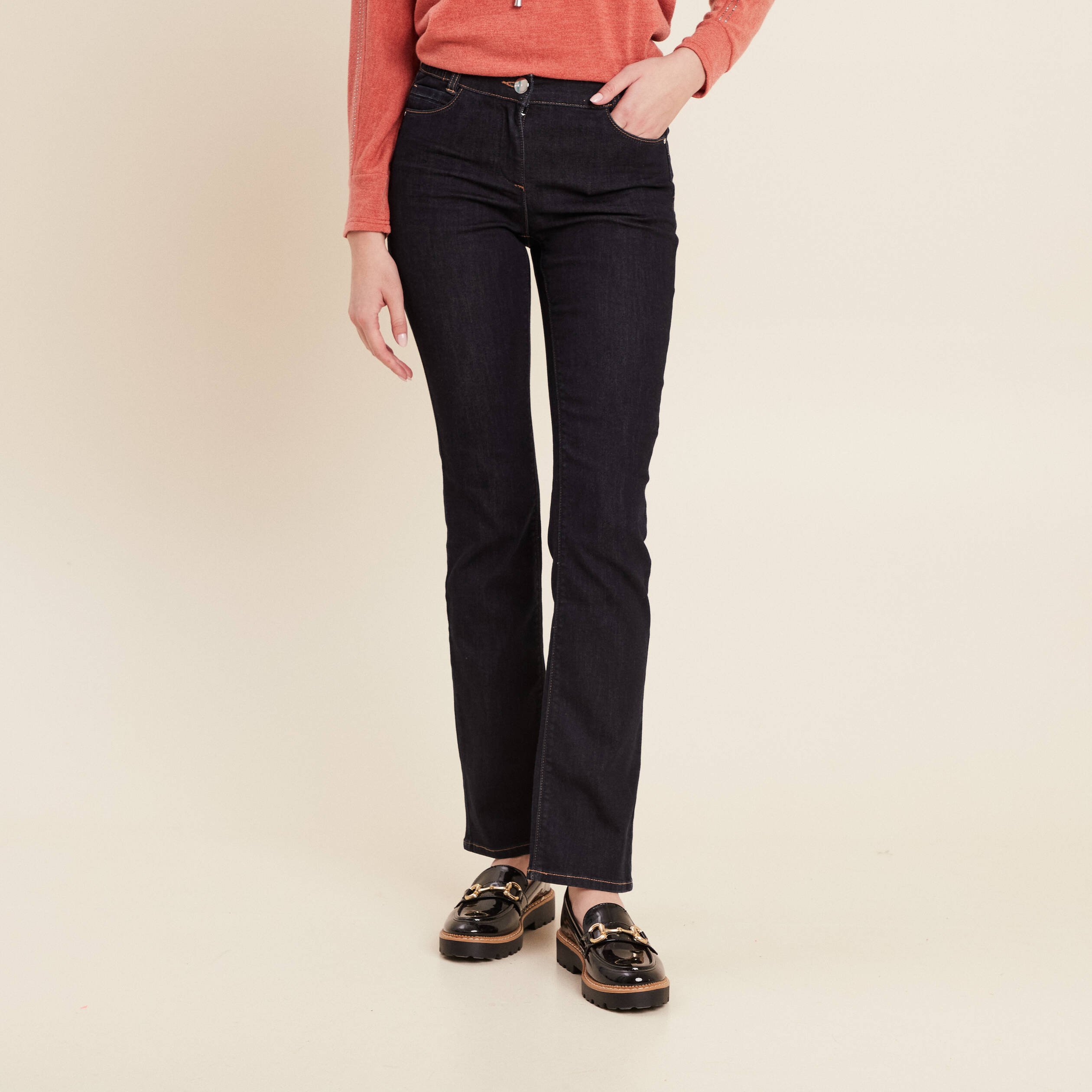 jean droit taille basculee denim brut femme Jean droit taille basculée denim brut femme