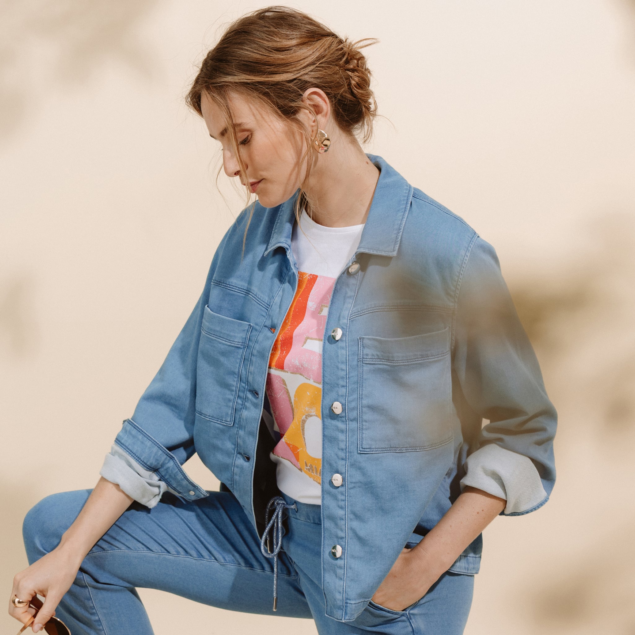 Veste jean manches longues denim bleach femme