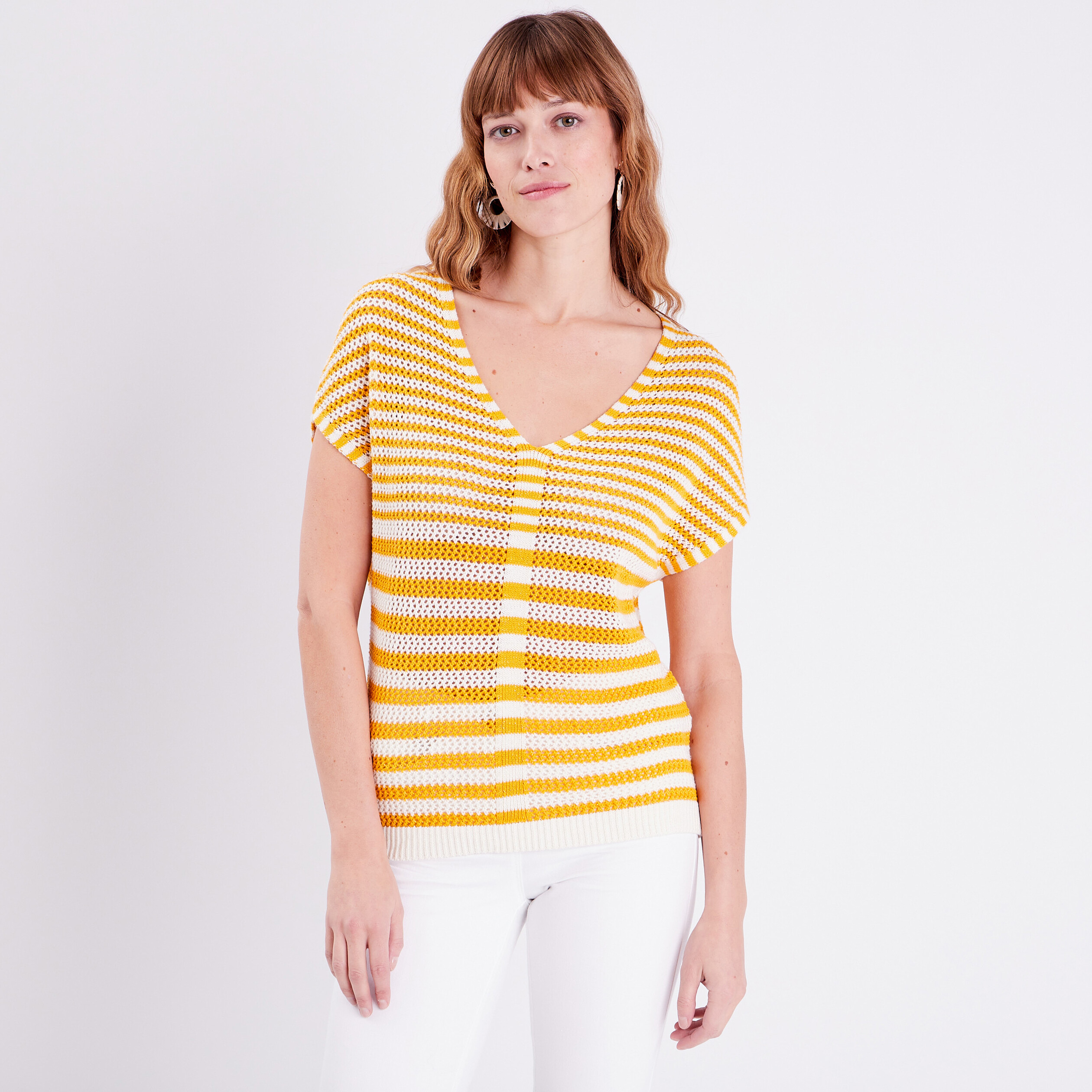 pull manches courtes jaune moutarde femme Pull manches courtes jaune moutarde femme