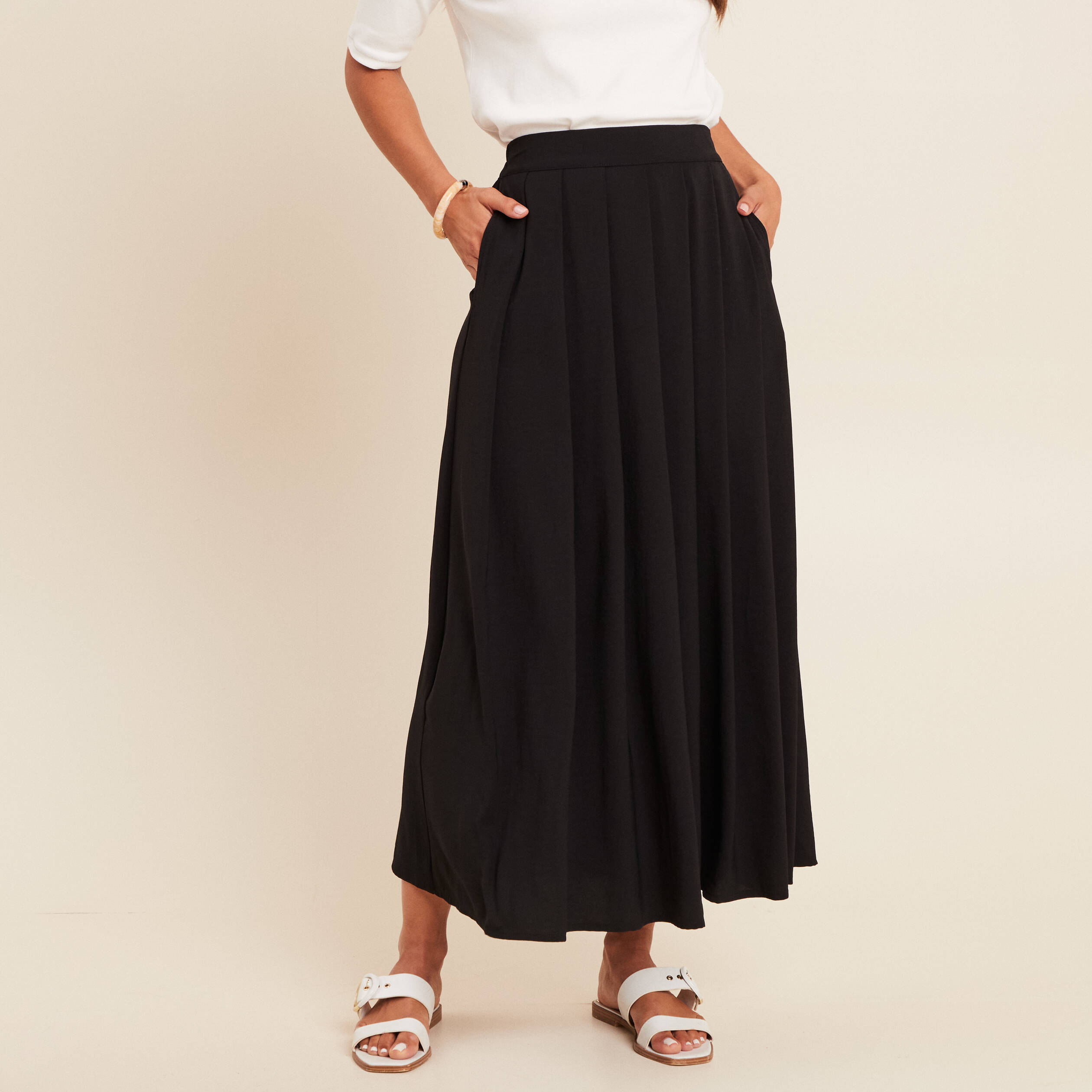 jupe longue evasee fluide noir femme Jupe longue évasée fluide noir femme