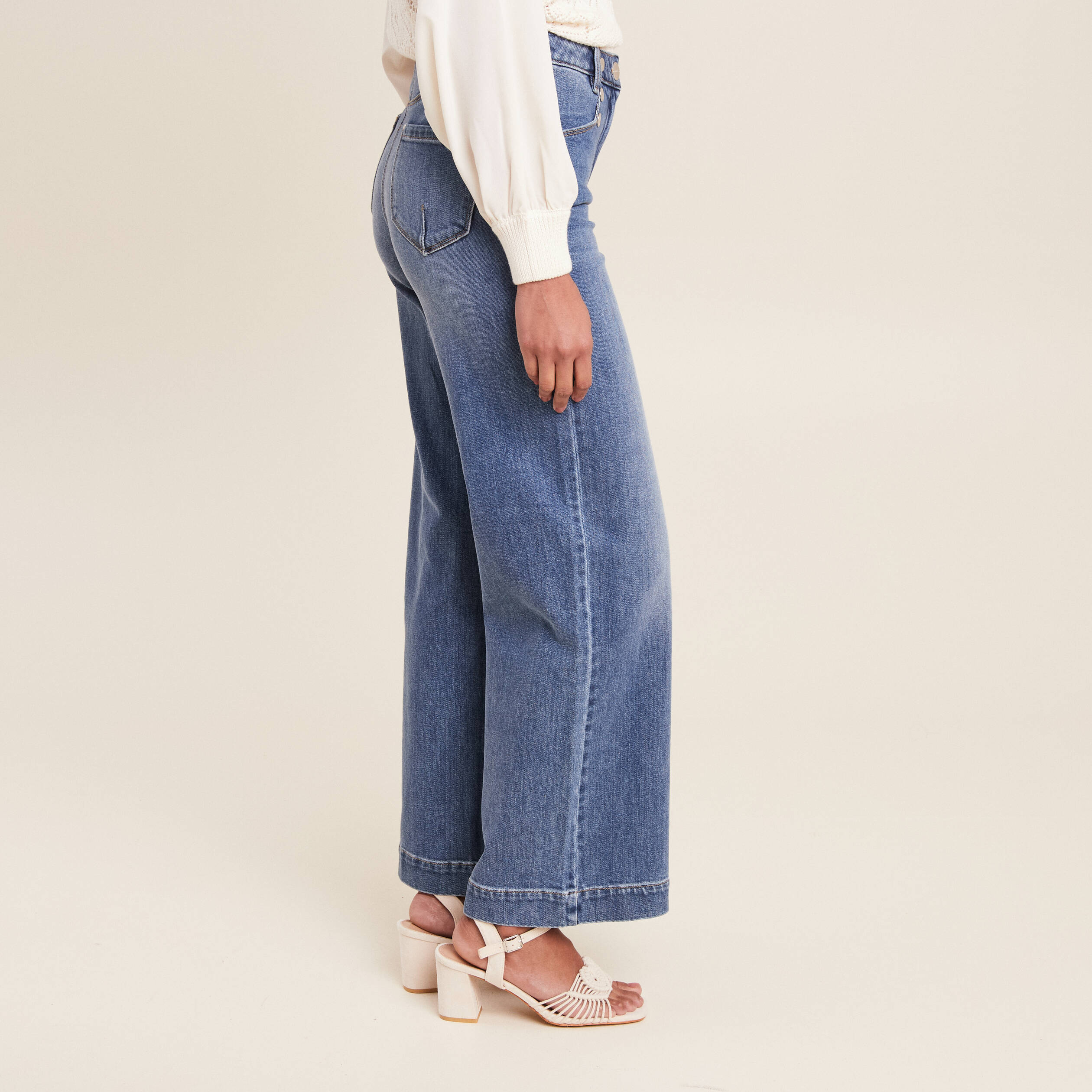 jean large a pont denim stone femme Jean large à pont denim stone femme