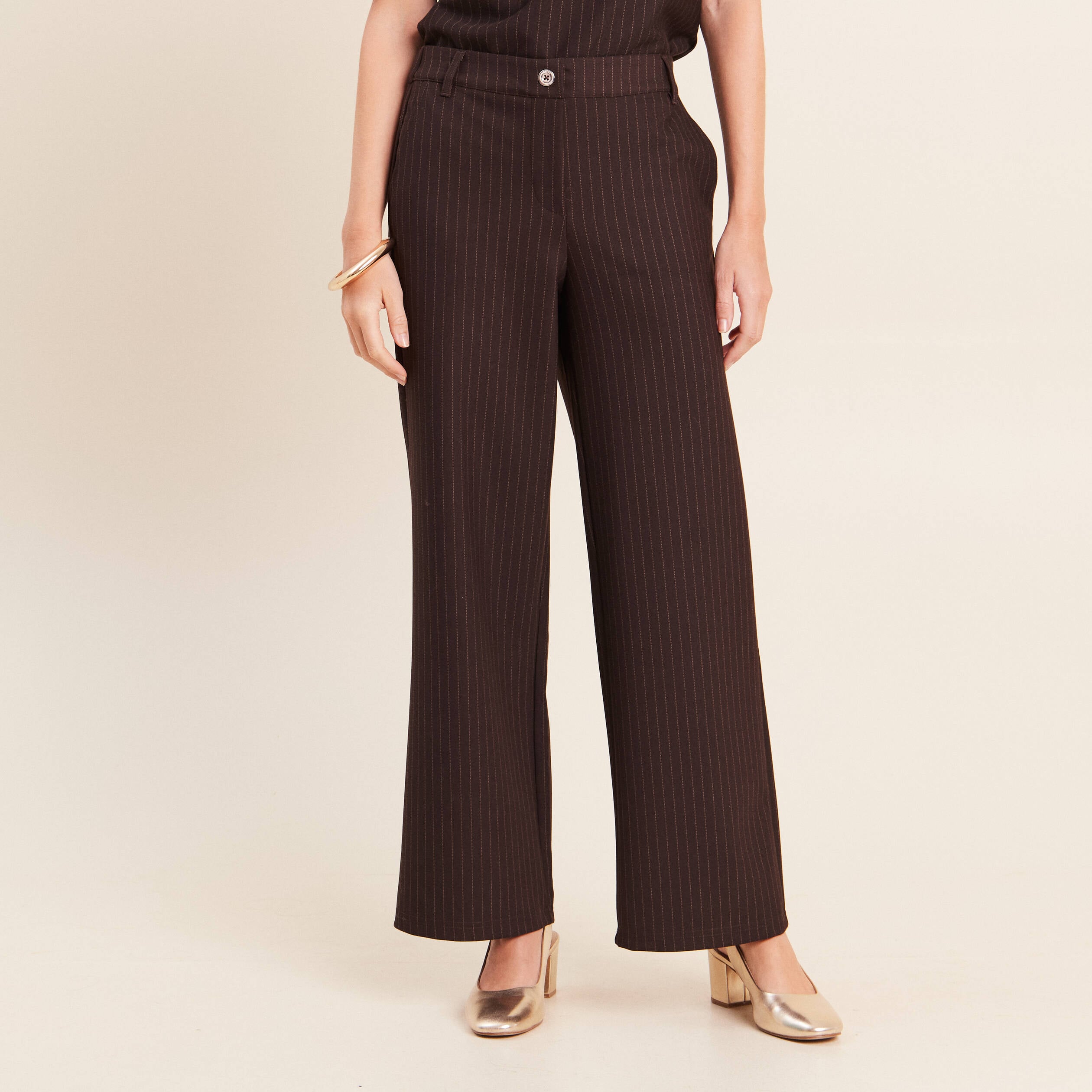 Pantalon large 7/8&egrave;me marron femme