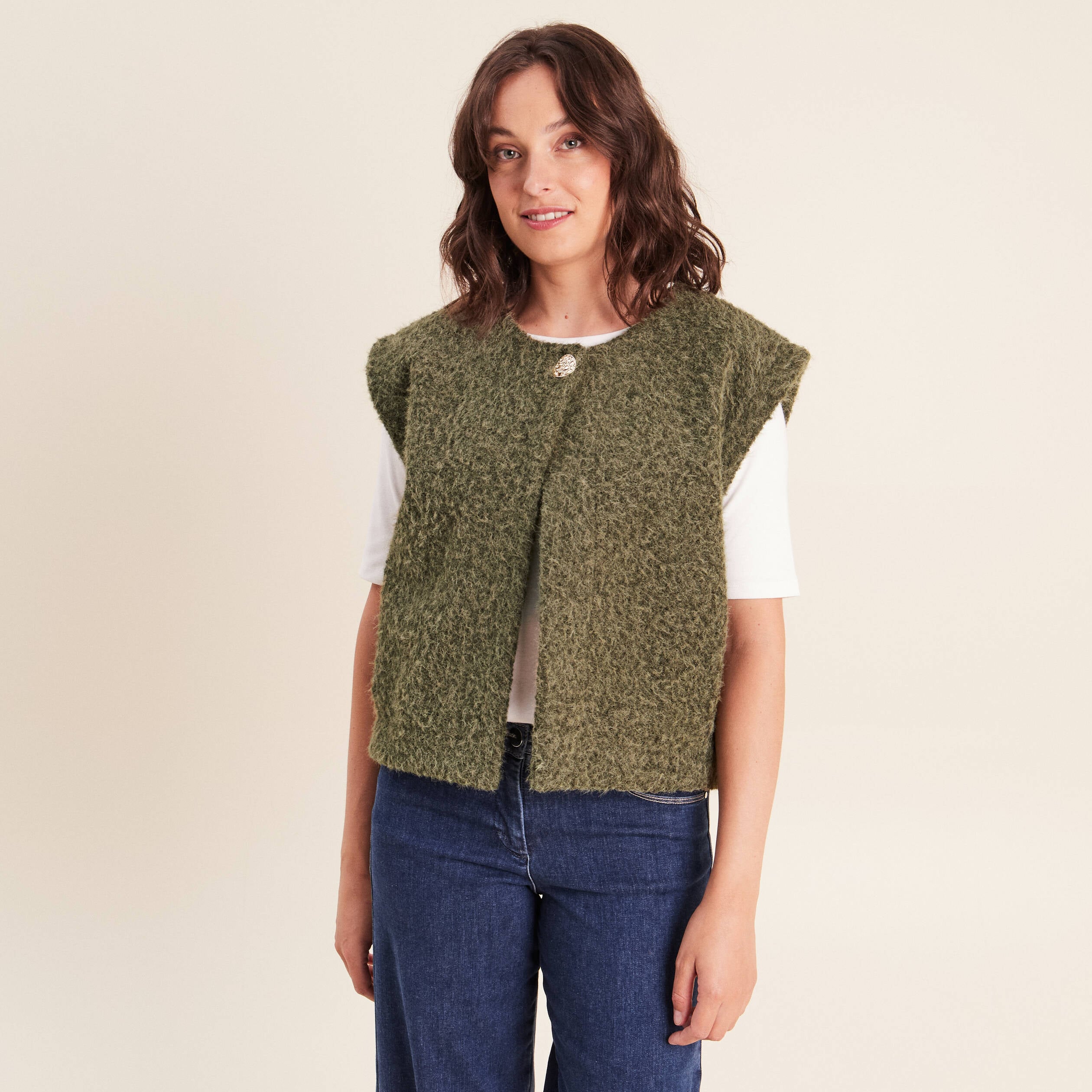 Gilet ample sans manches vert kaki femme