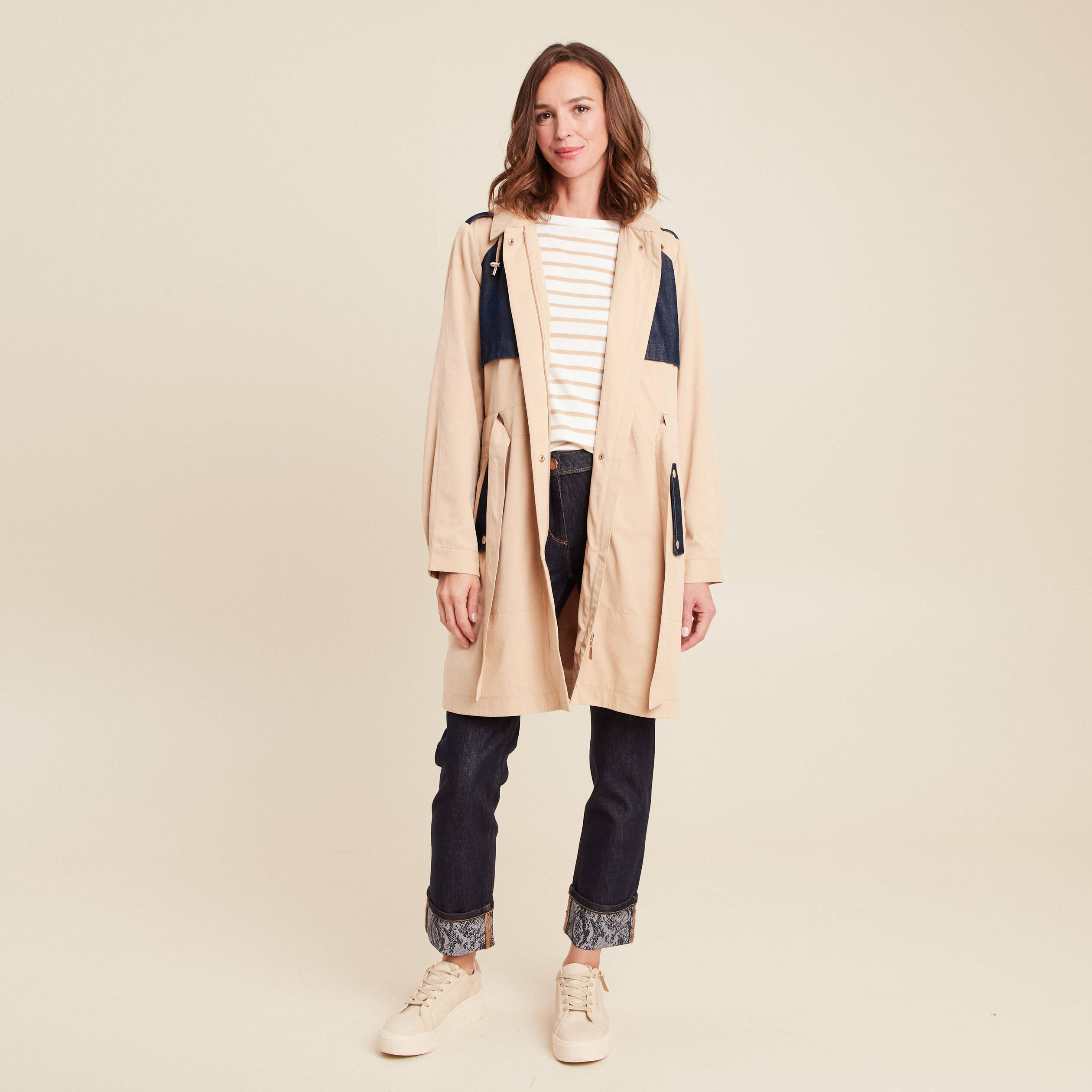 trench cintre avec capuche double beige femme trench cintré avec capuche doublé beige femme
