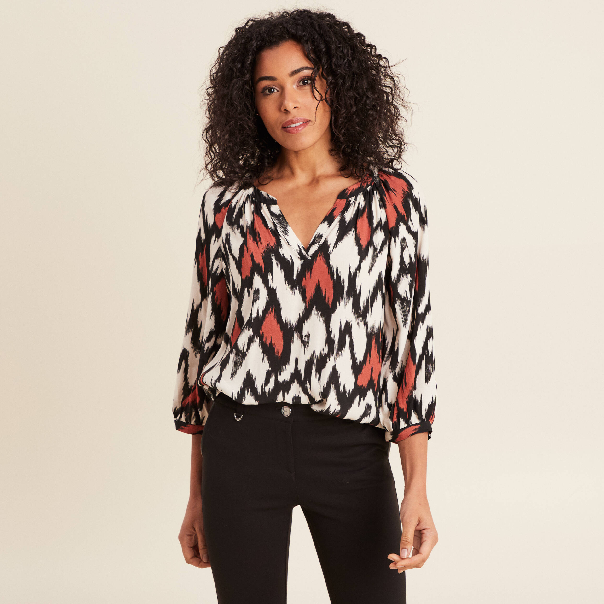 blouse manches 34 orange femme Blouse manches 3/4 orange femme