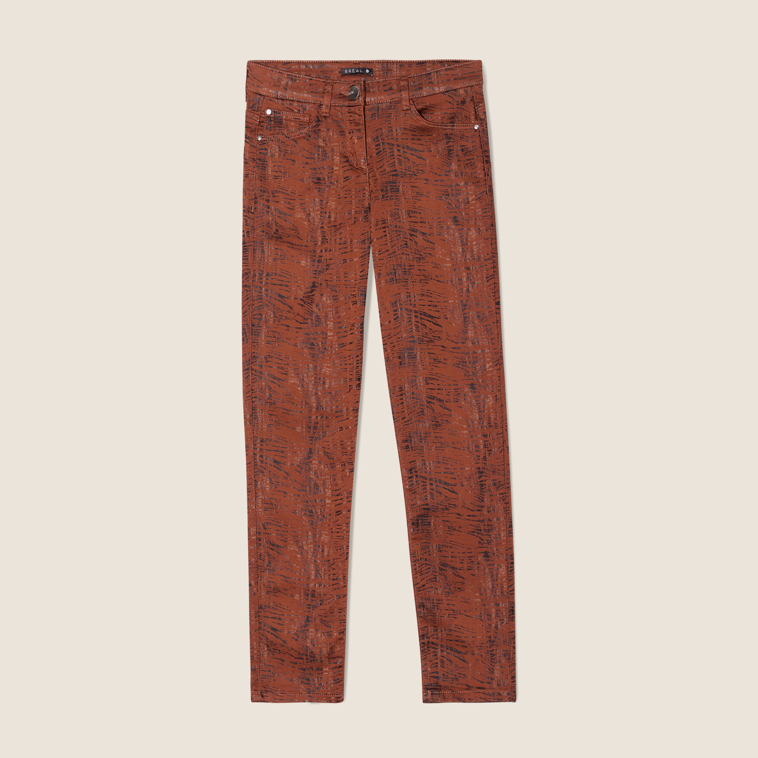 Pantalon ajusté 7/8ème marron cognac femme