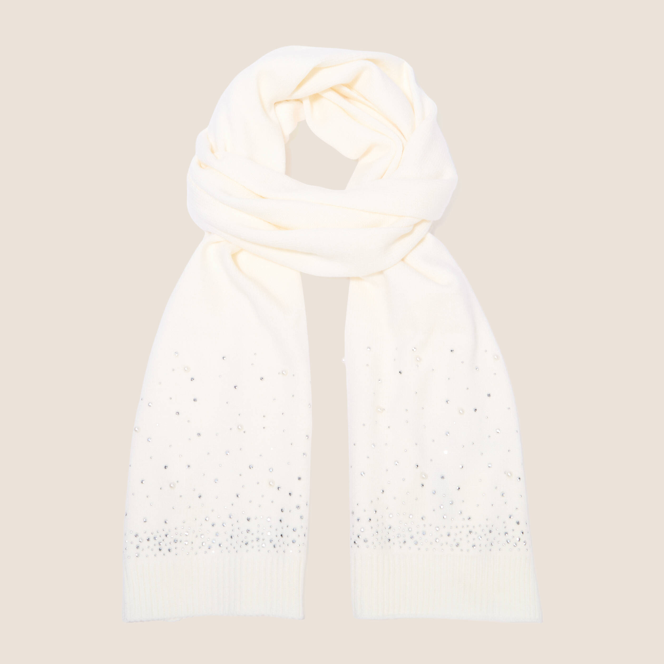 Coffret &eacute;charpe et bonnet &agrave; strass ecru femme