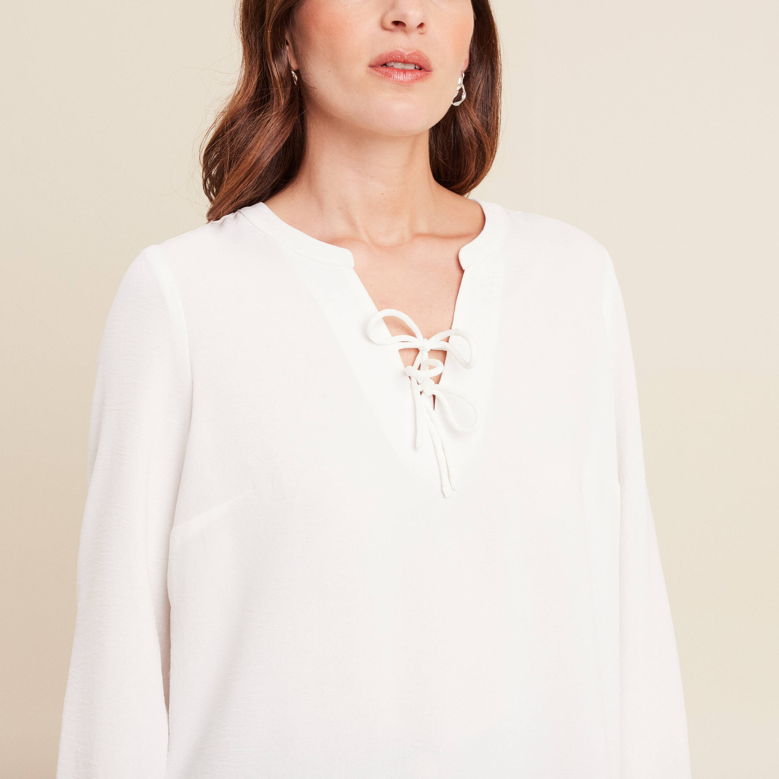 Blouse fluide n&oelig;uds manches longues ecru femme