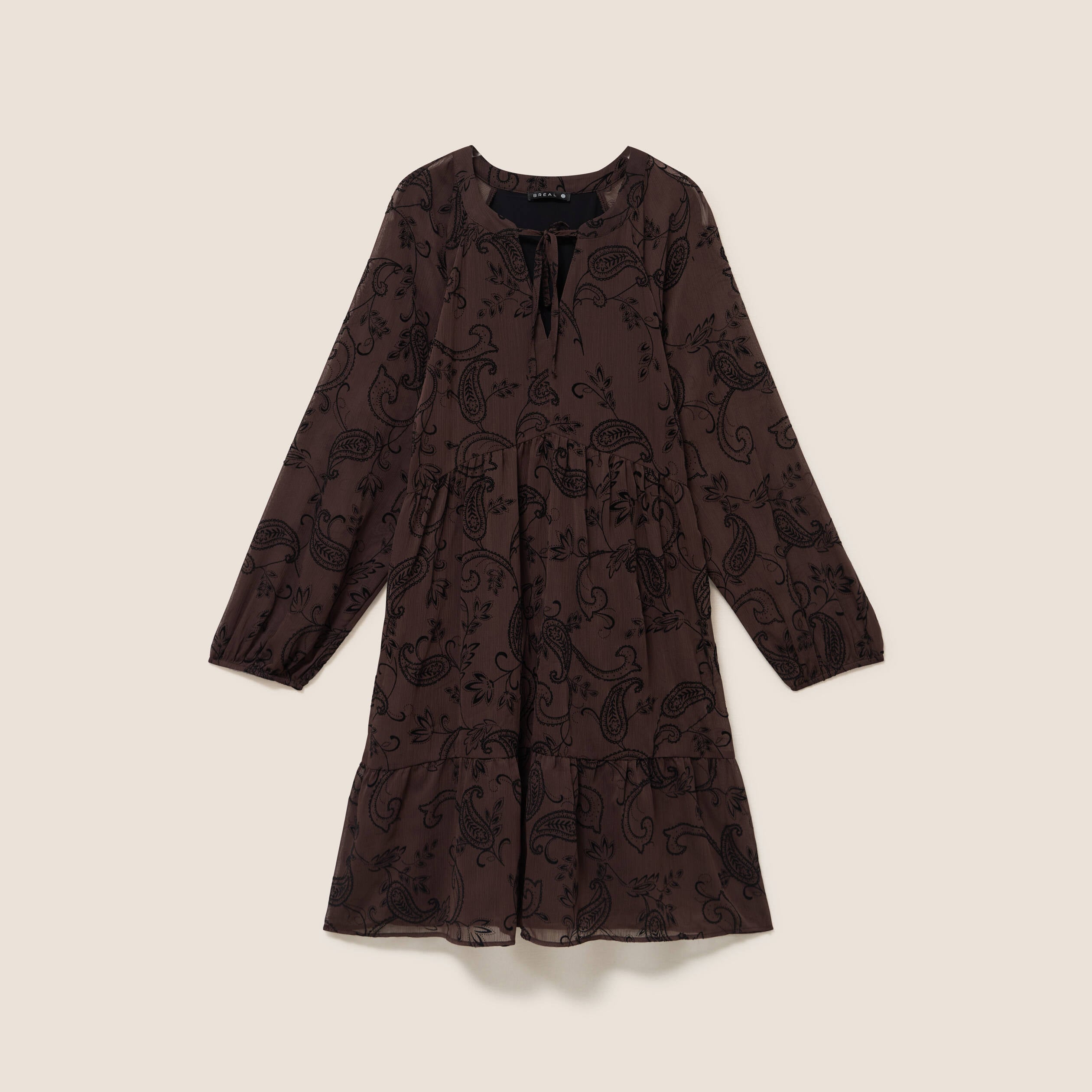 Robe courte &eacute;vas&eacute;e col v manches longues noir femme