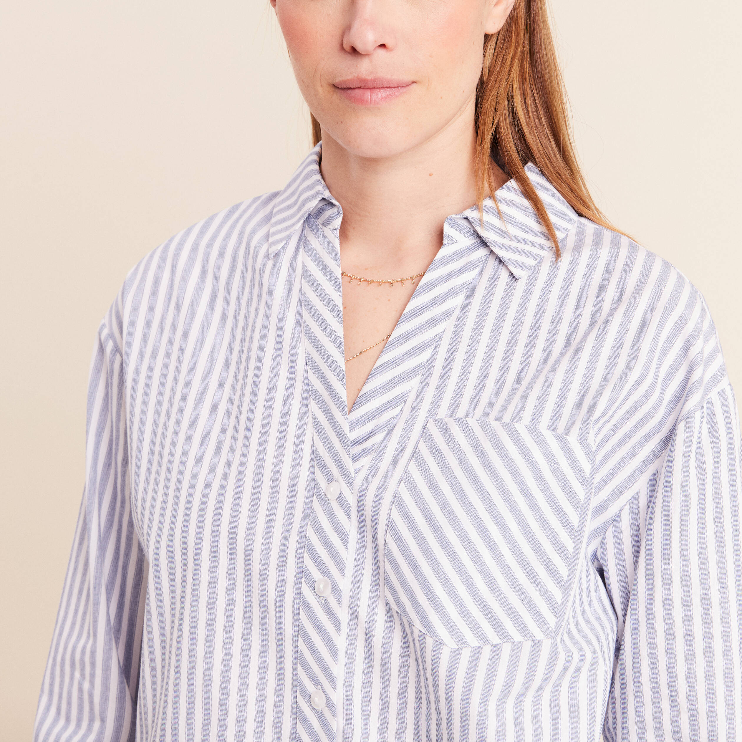 Chemise manches 3/4 bleu femme