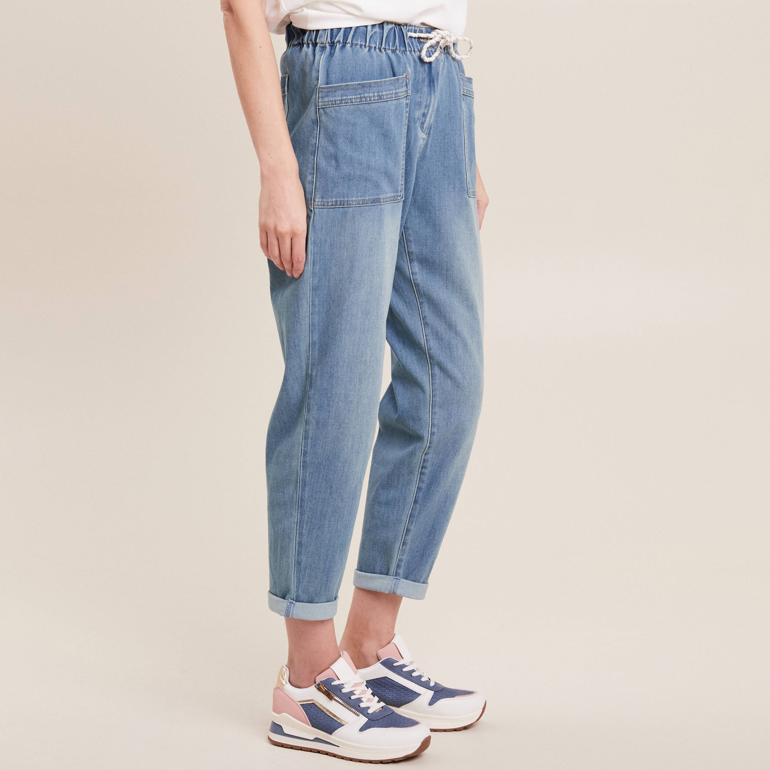 Jean coupe mom 7/8&egrave;me denim double stone femme