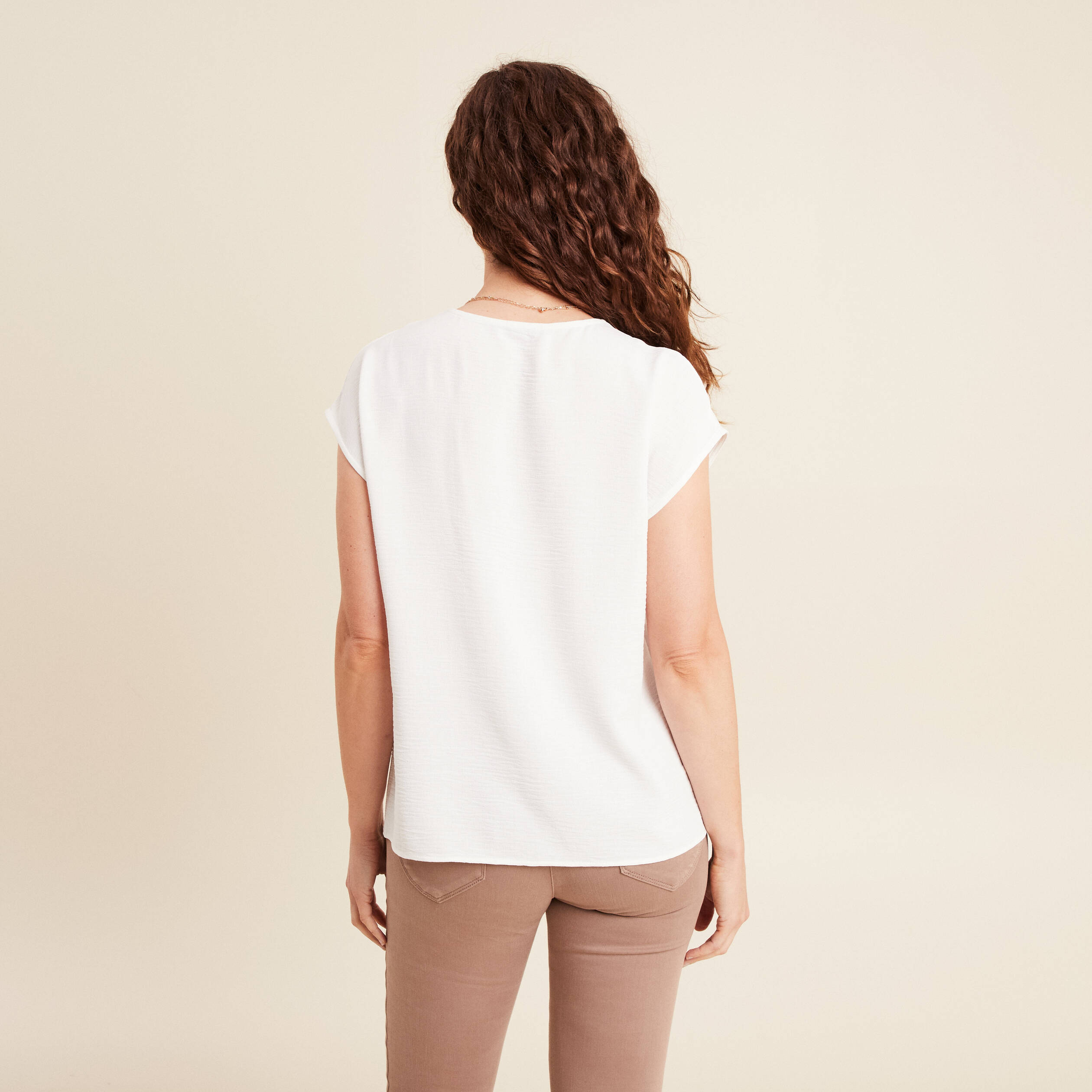 blouse manches courtes fluide ecru femme Blouse manches courtes fluide ecru femme