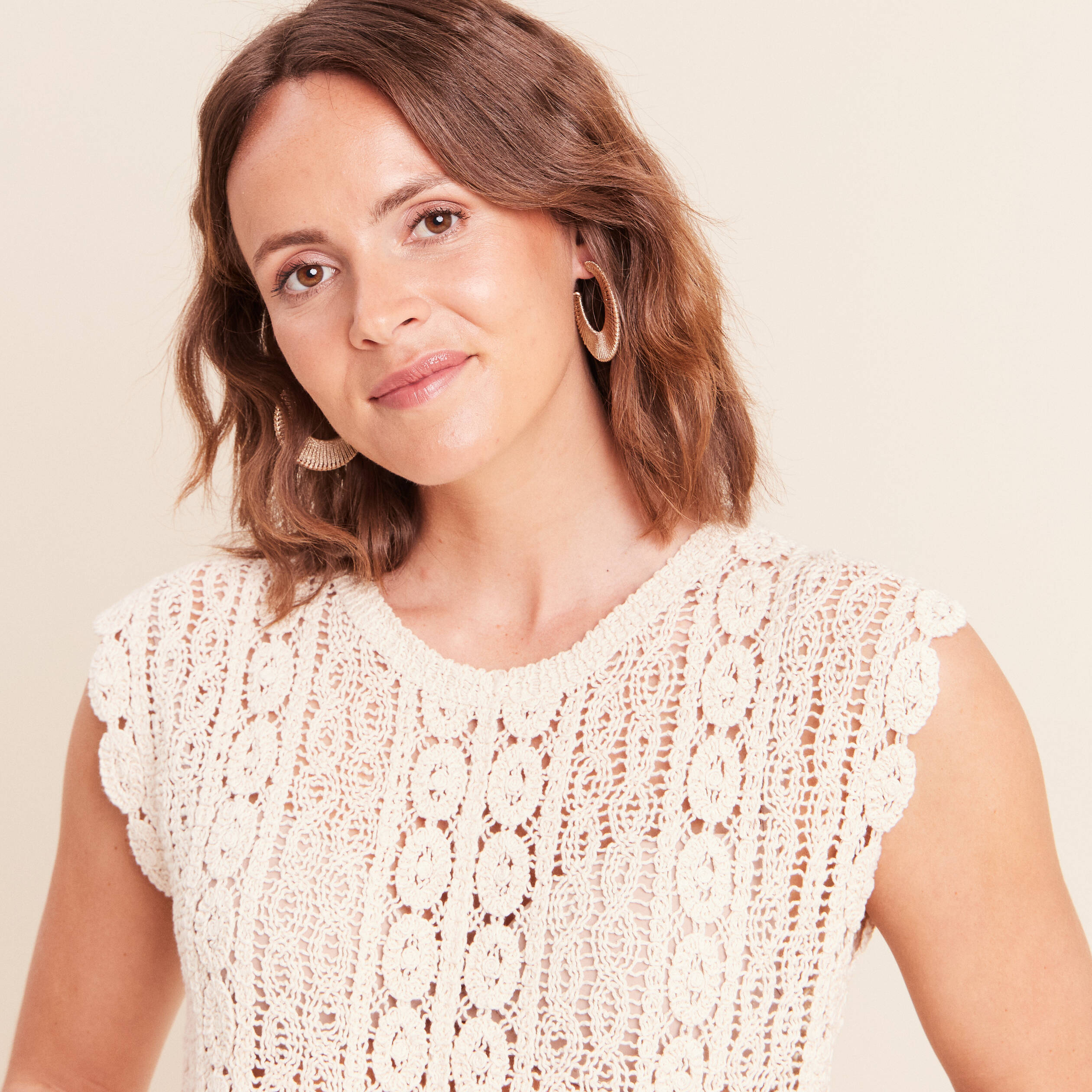 D&eacute;bardeur macram&eacute; ecru femme