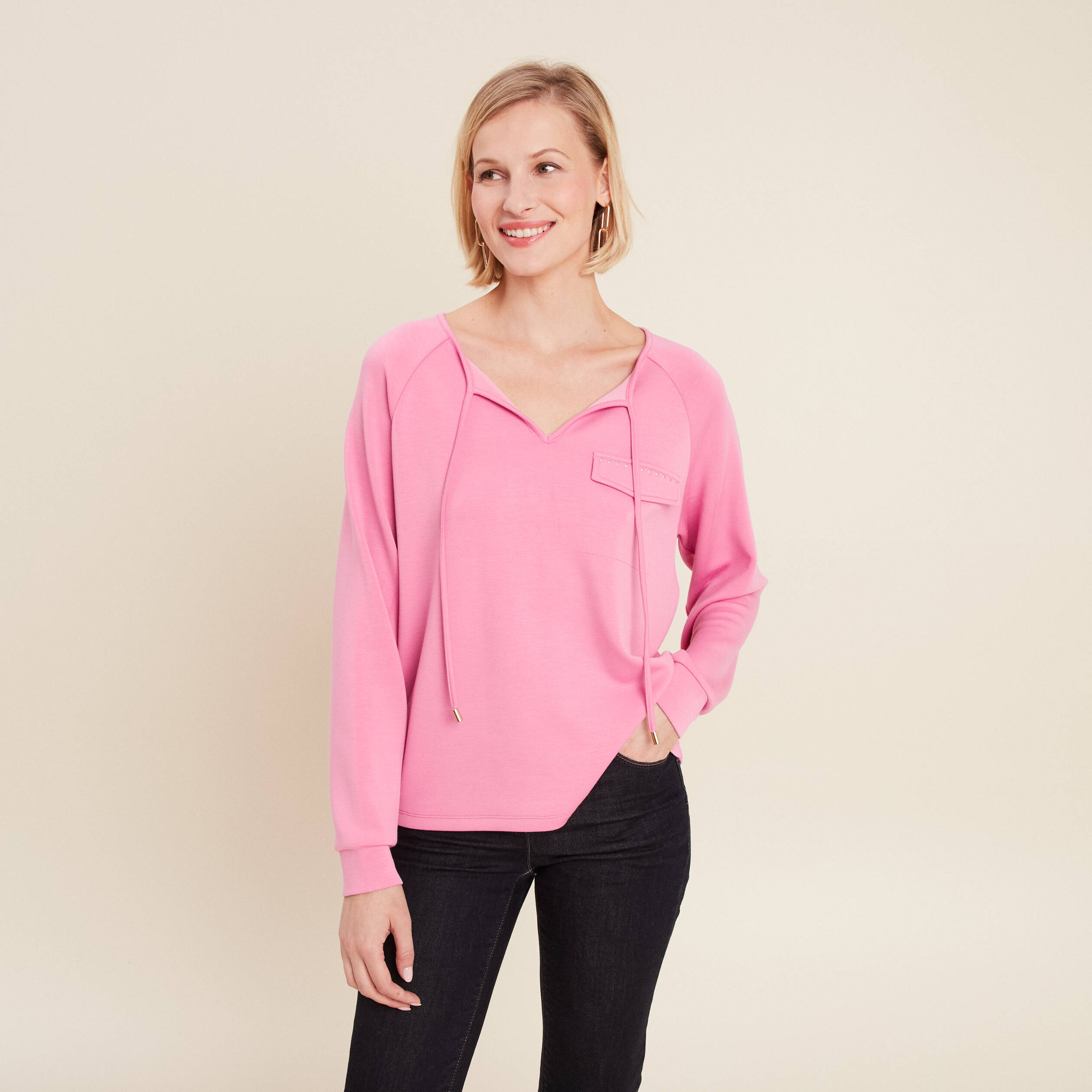 Sweat manches longues rose femme