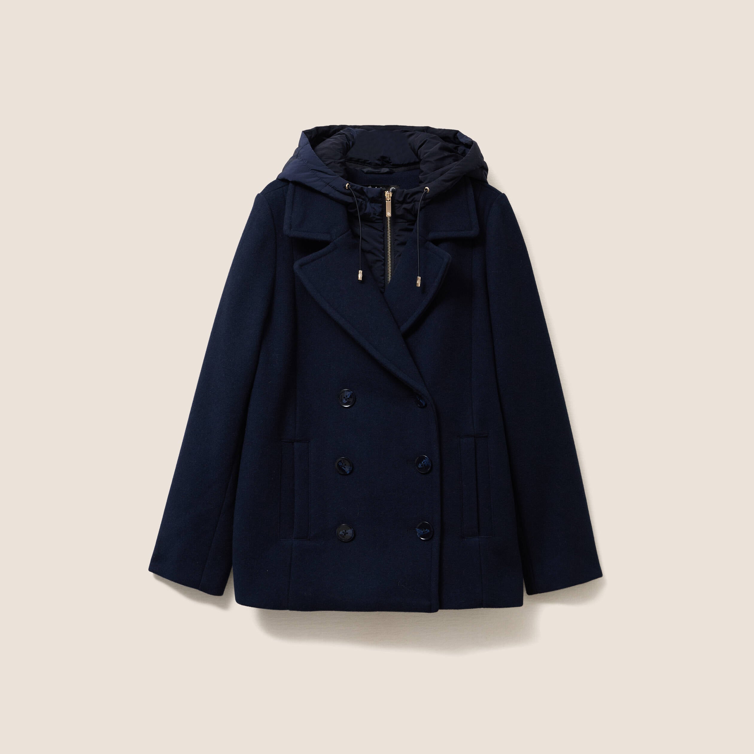 Caban doubl&eacute; avec capuche bleu marine femme