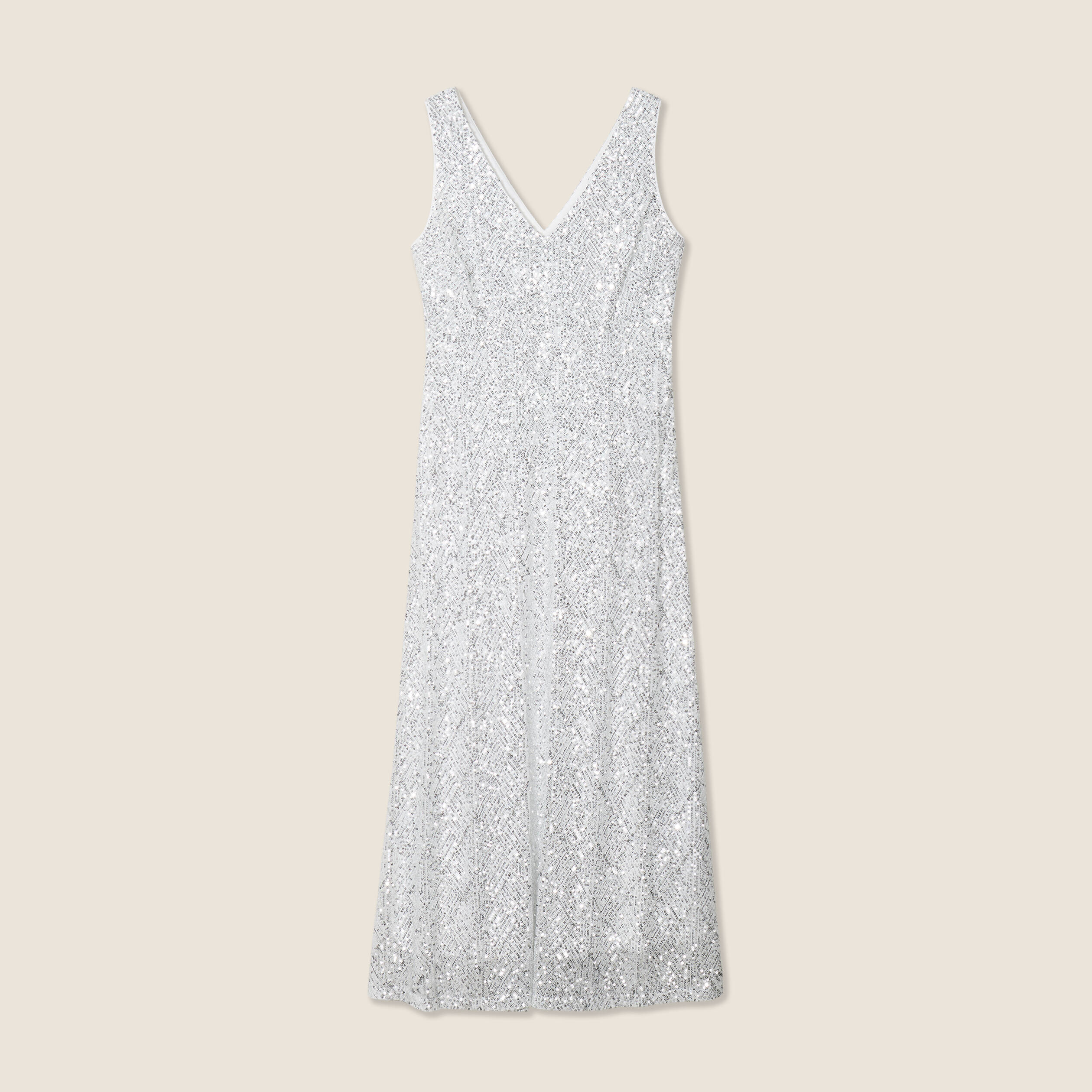 robe longue ajustee sequins couleur argent femme Robe longue ajustée sequins couleur argent femme